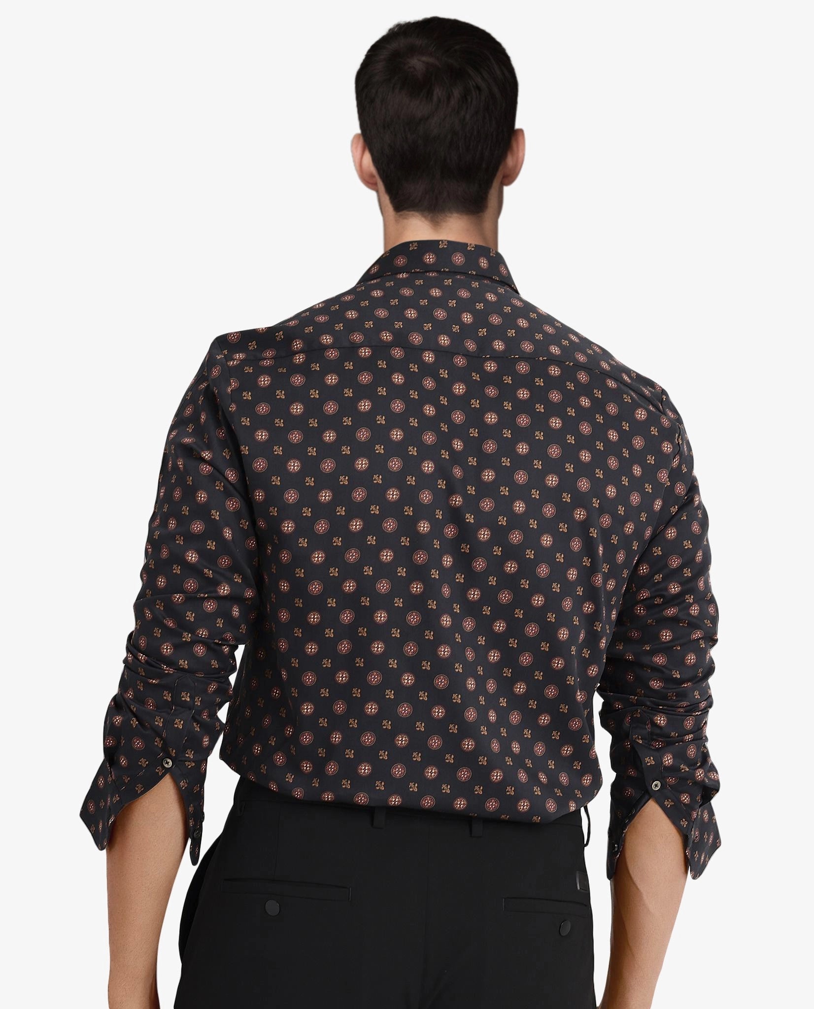 Rare Rabbit Men's Freya Black Modal Fabric Full Sleeves Geometric Print Shirt
