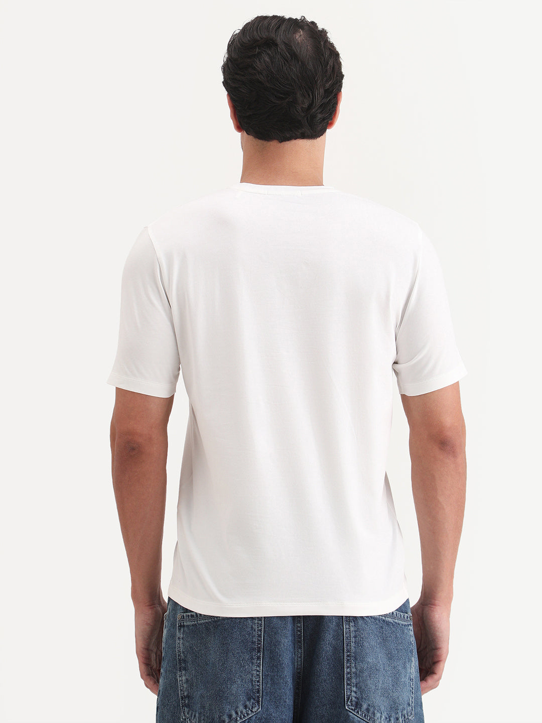 Rare Rabbit Men's Friend Off White Cotton Blend Fabric Half Sleeve Crew Neck Regular Fit Graphic Print T-Shirt