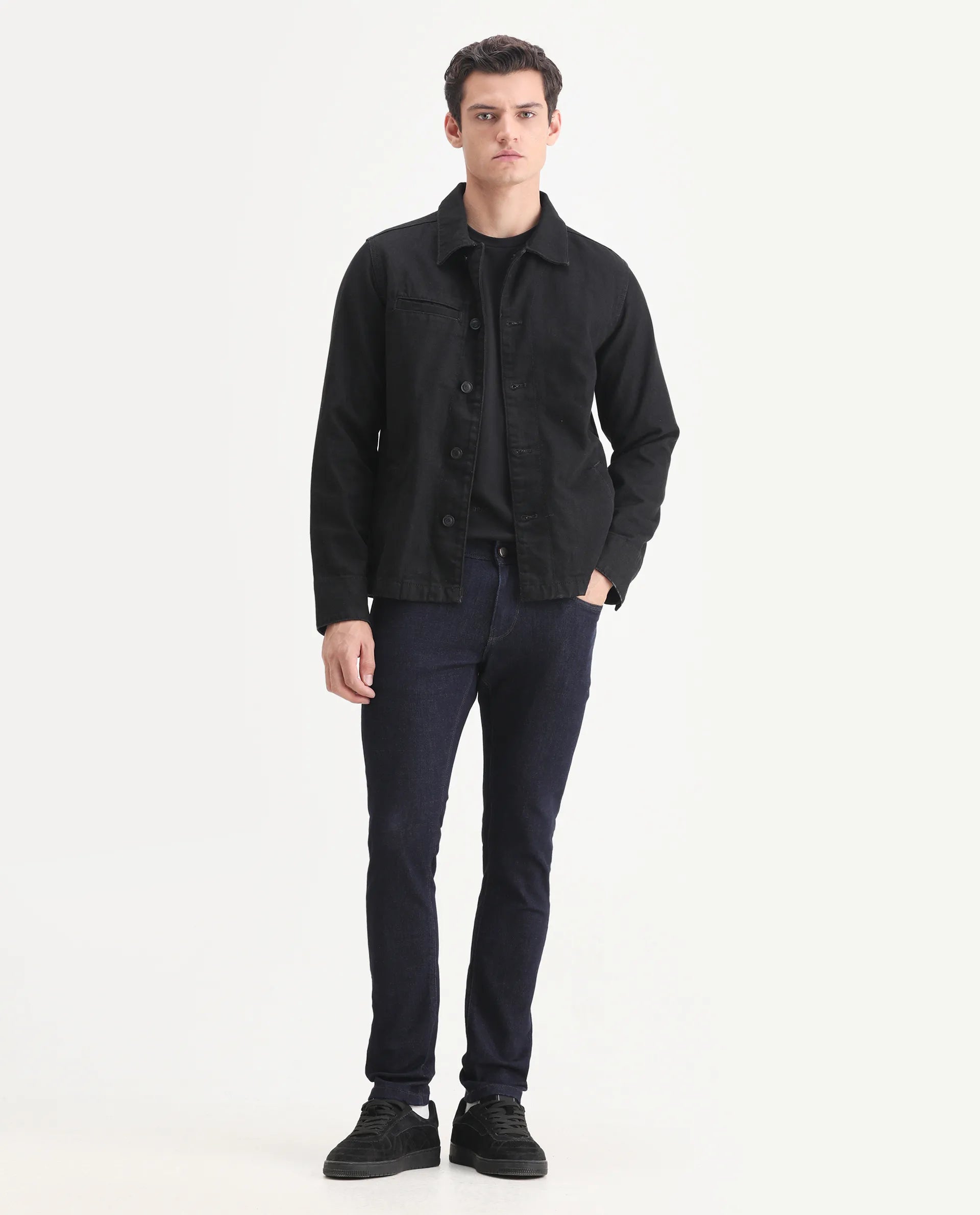 Rare Rabbit Men's Frisco Navy Cotton Plain Hawk Slim Fit Jeans