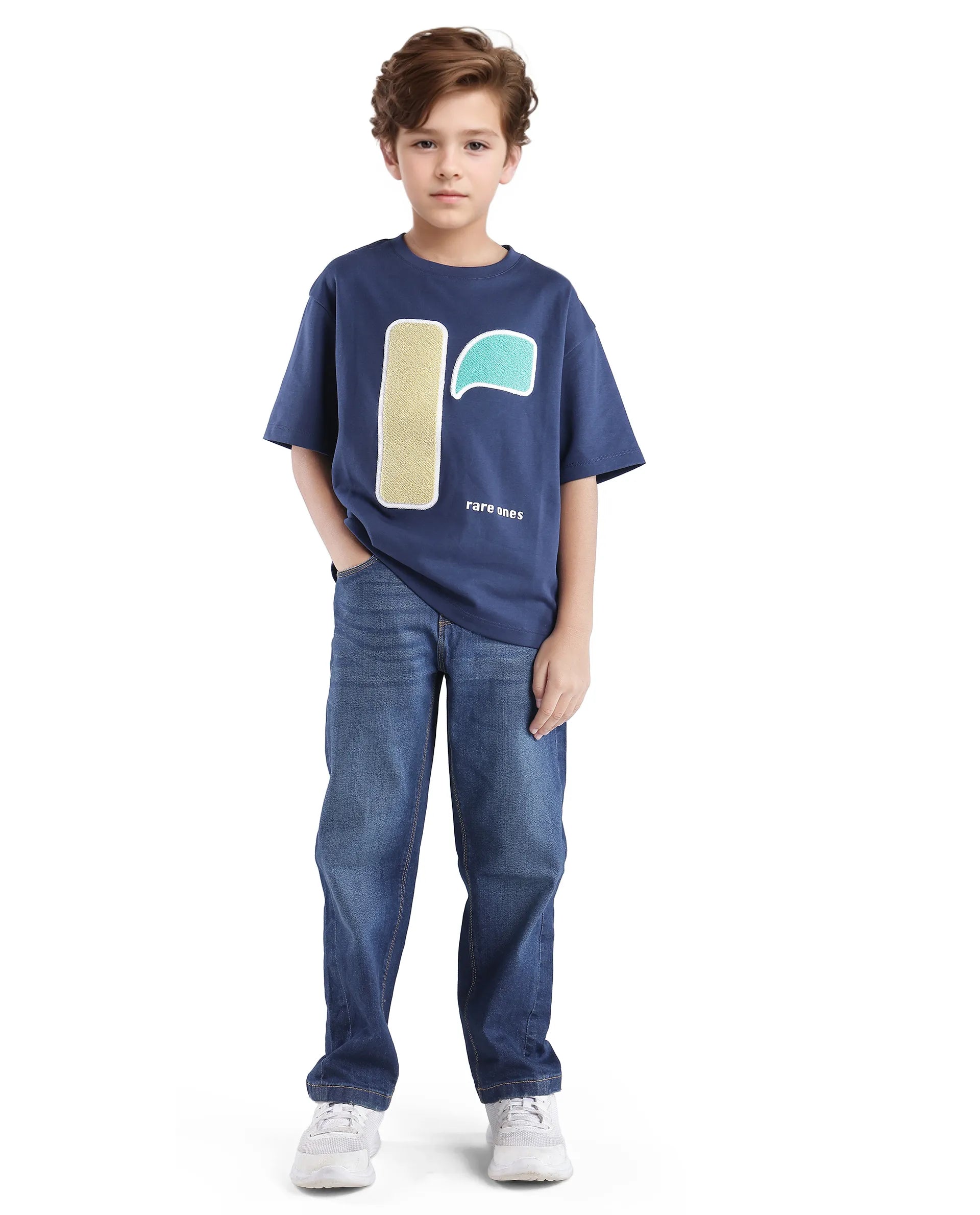 Rare Ones Kids Frodo Navy Cotton Poly Short Sleeve Crew Neck Towel Embroidery T-Shirt