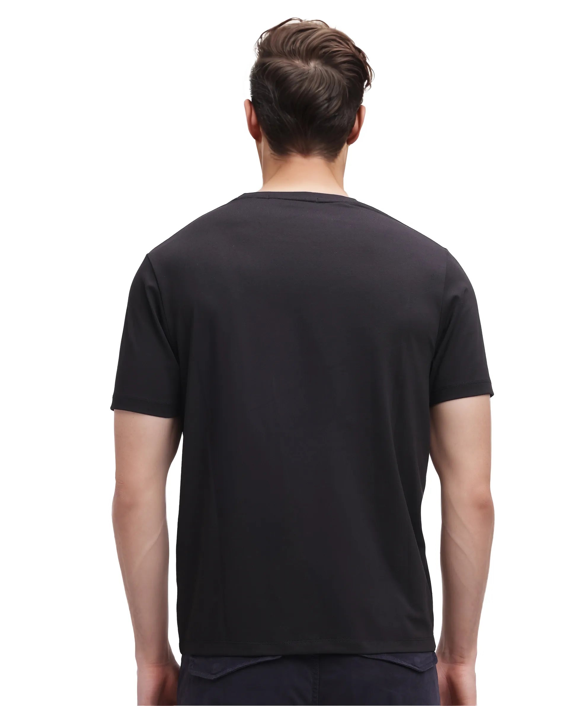 Rare Rabbit Men Frovik Black Short Sleeve Crew Neck Label Print T-Shirt