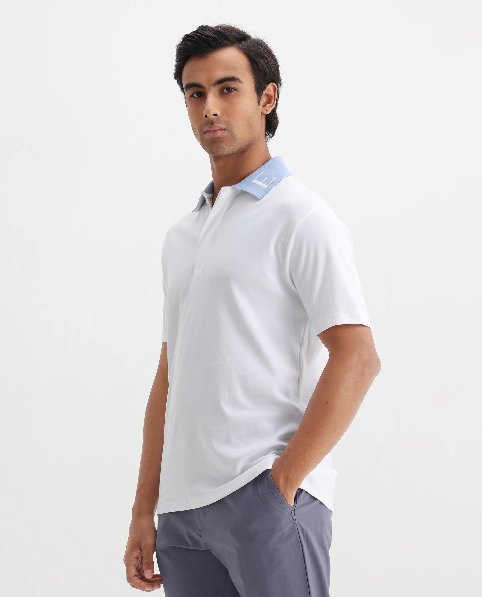 Rare Rabbit Men's Frow White Cotton Plain Regular Fit Half Sleeve Polo
