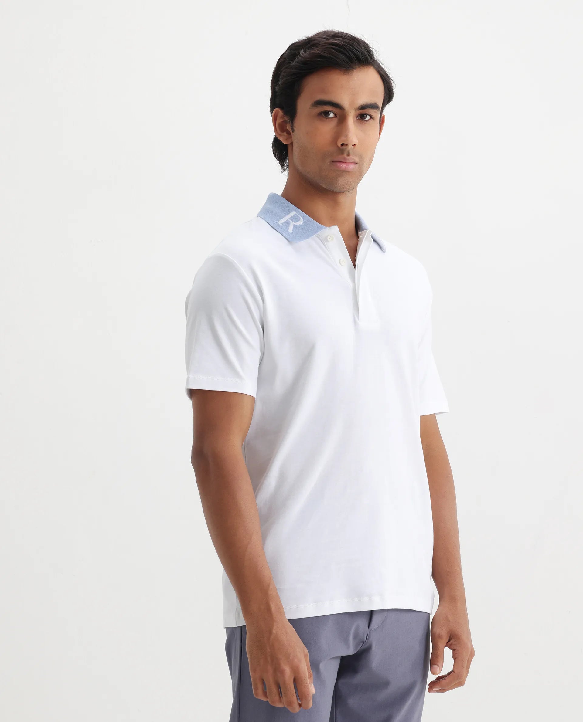 Rare Rabbit Men's Frow White Cotton Plain Regular Fit Half Sleeve Polo