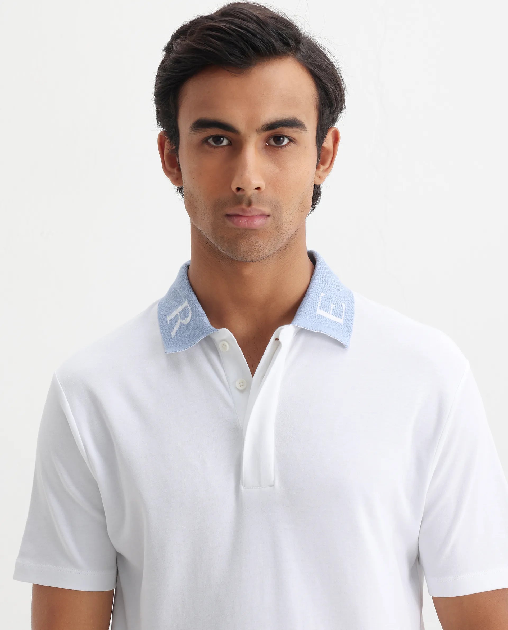 Rare Rabbit Men's Frow White Cotton Plain Regular Fit Half Sleeve Polo