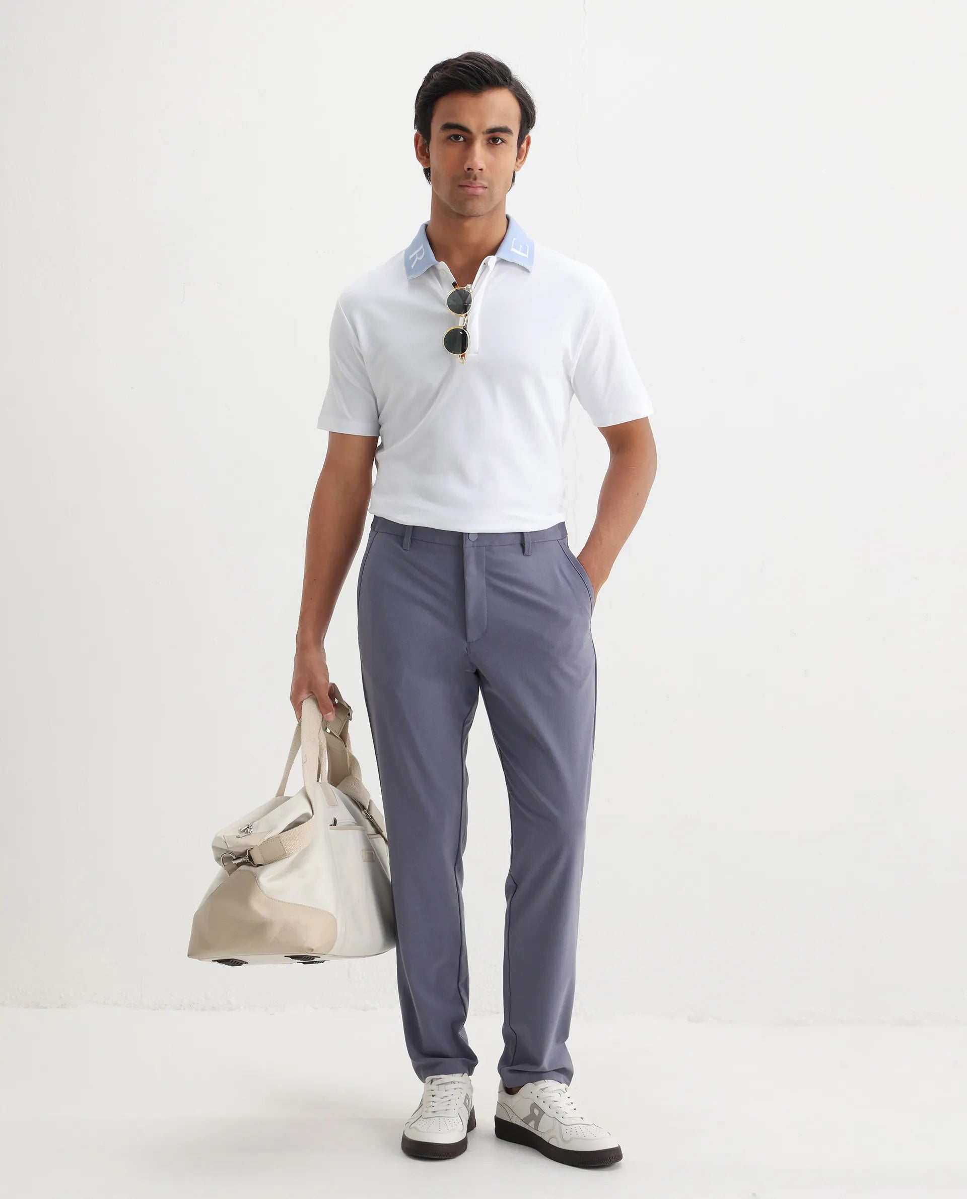 Rare Rabbit Men's Frow White Cotton Plain Regular Fit Half Sleeve Polo