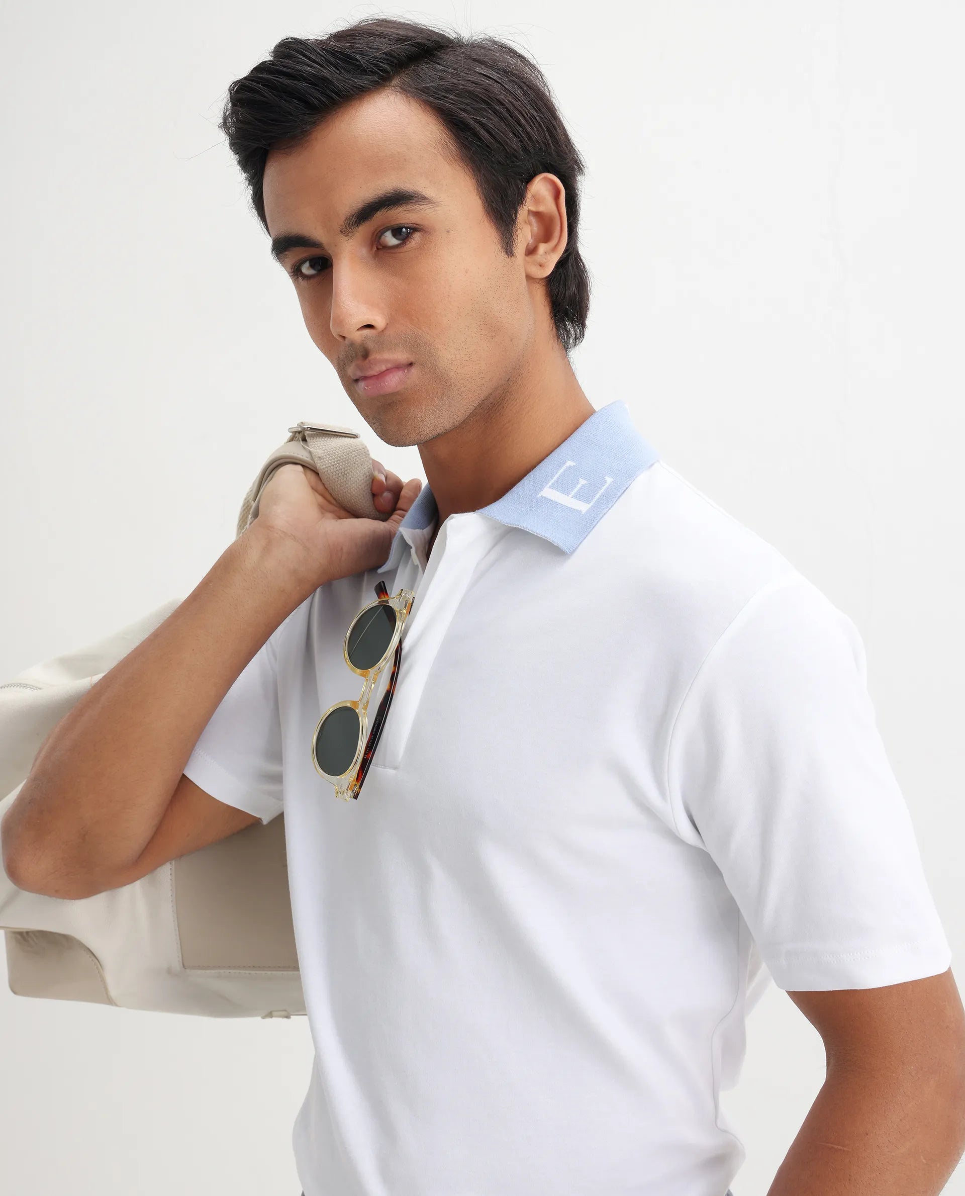 Rare Rabbit Men's Frow White Cotton Plain Regular Fit Half Sleeve Polo