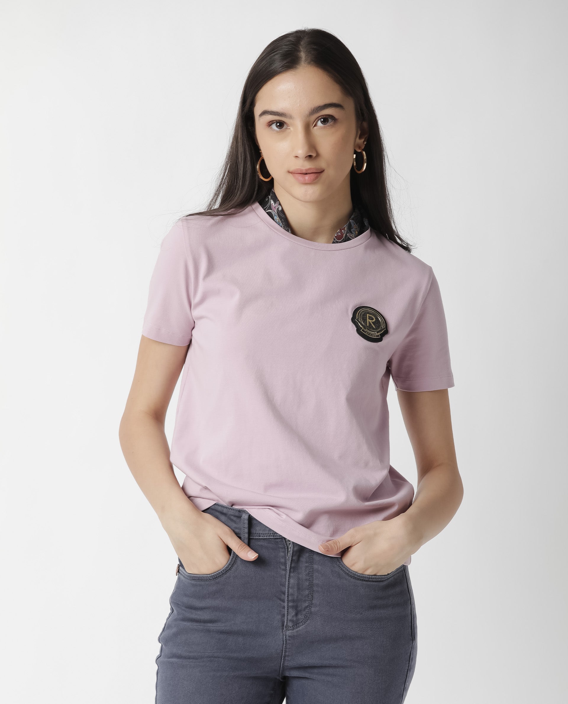 Rareism Women Fuji Pink Cotton Fabric Regular Fit Half Sleeves Graphic Print Crew Neck T-Shirt