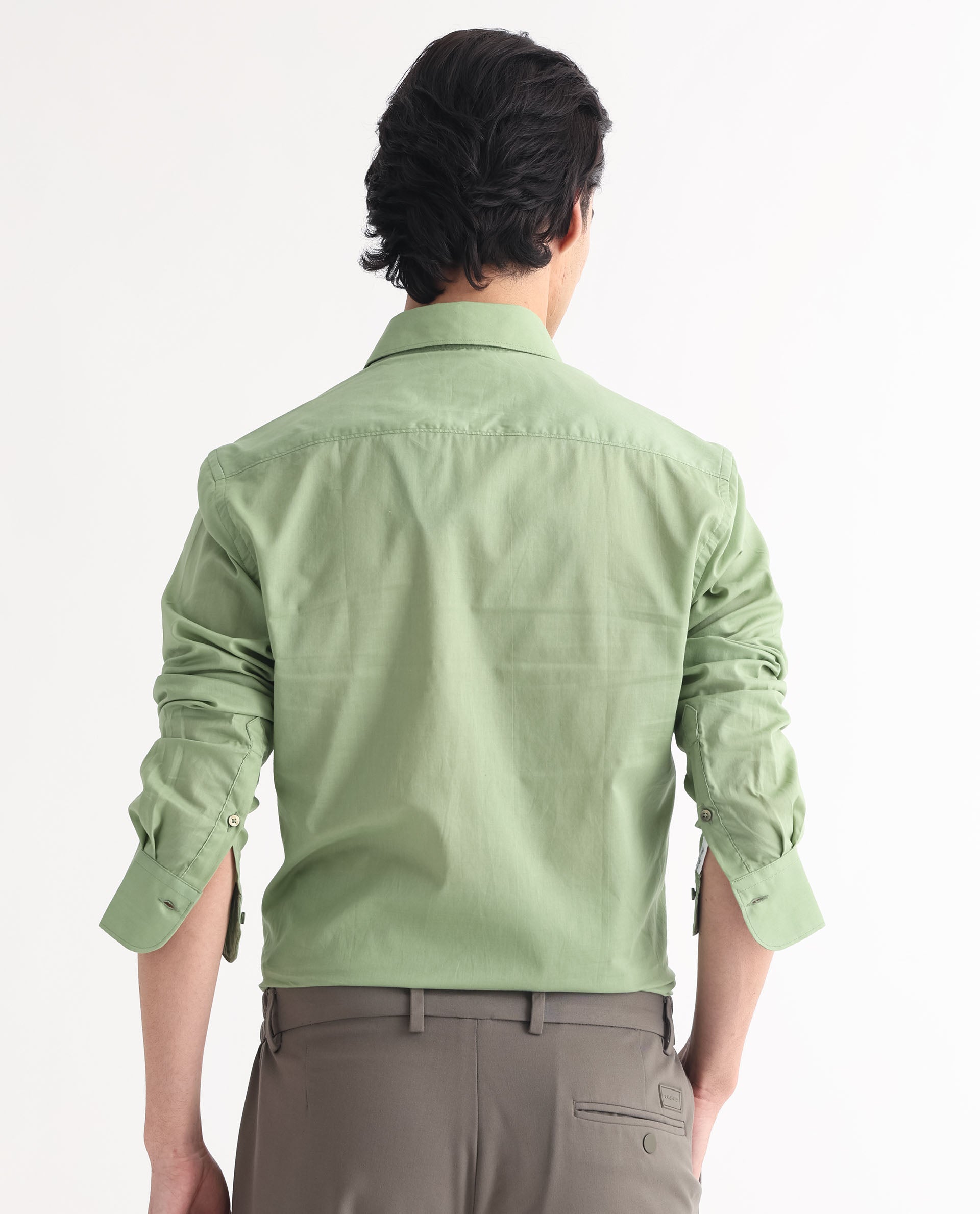 Rare Rabbit Men's Fullslee Green Cotton Fabric Full Sleeves Solid Shirt