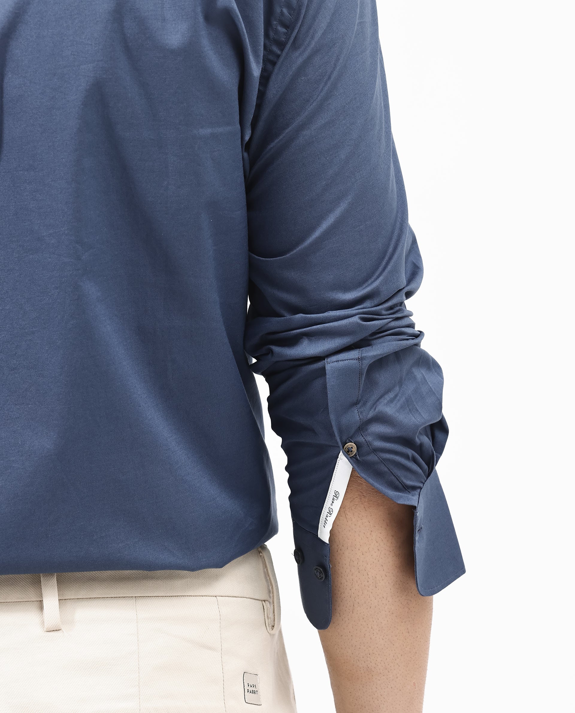 Rare Rabbit Men's Fullsleen Dark Blue Cotton Fabric Full Sleeves Collared Neck Regular Fit Solid Shirt