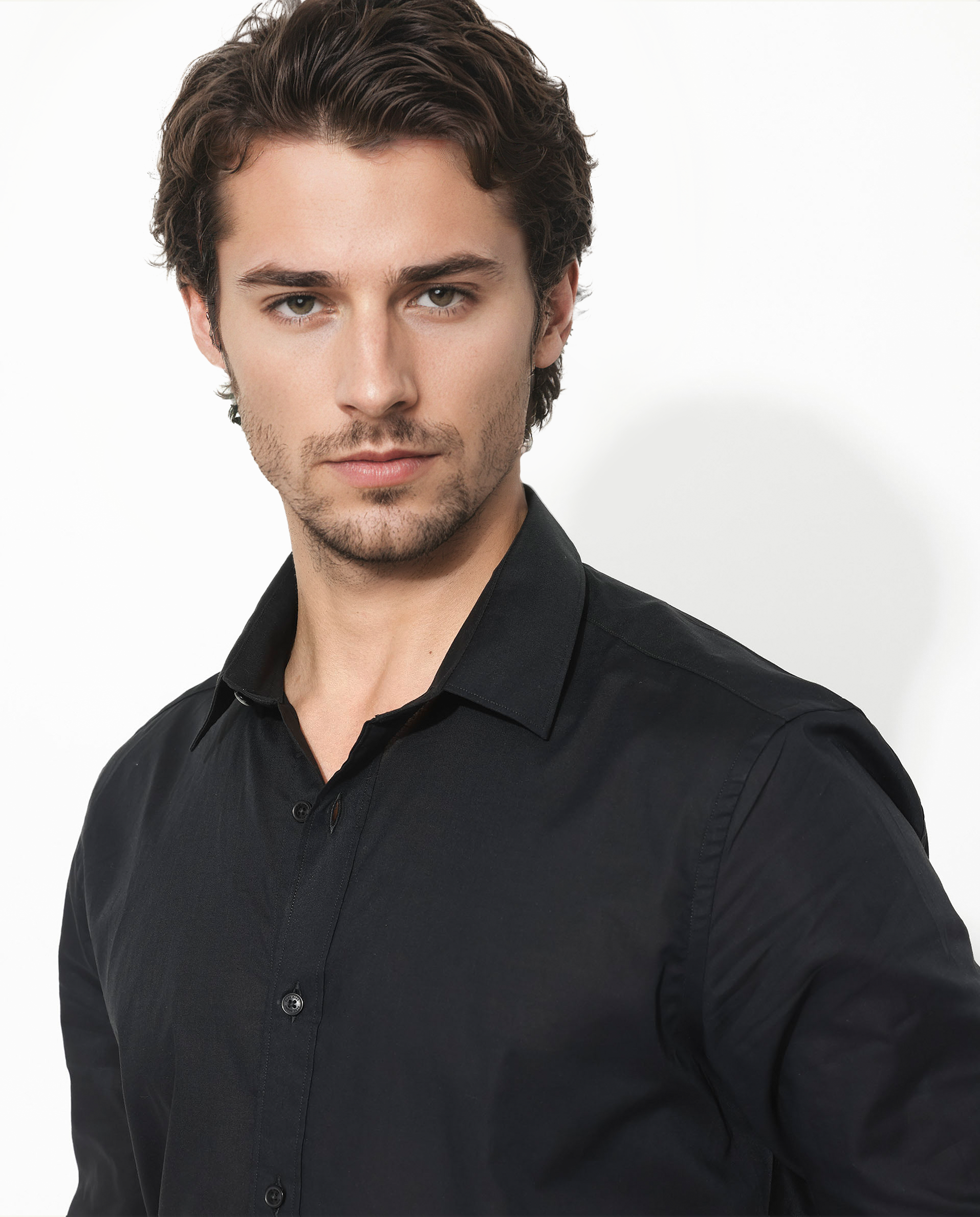 Rare Rabbit Men's Fullsleen Black Cotton Fabric Full Sleeves Collared Neck Regular Fit Solid Shirt