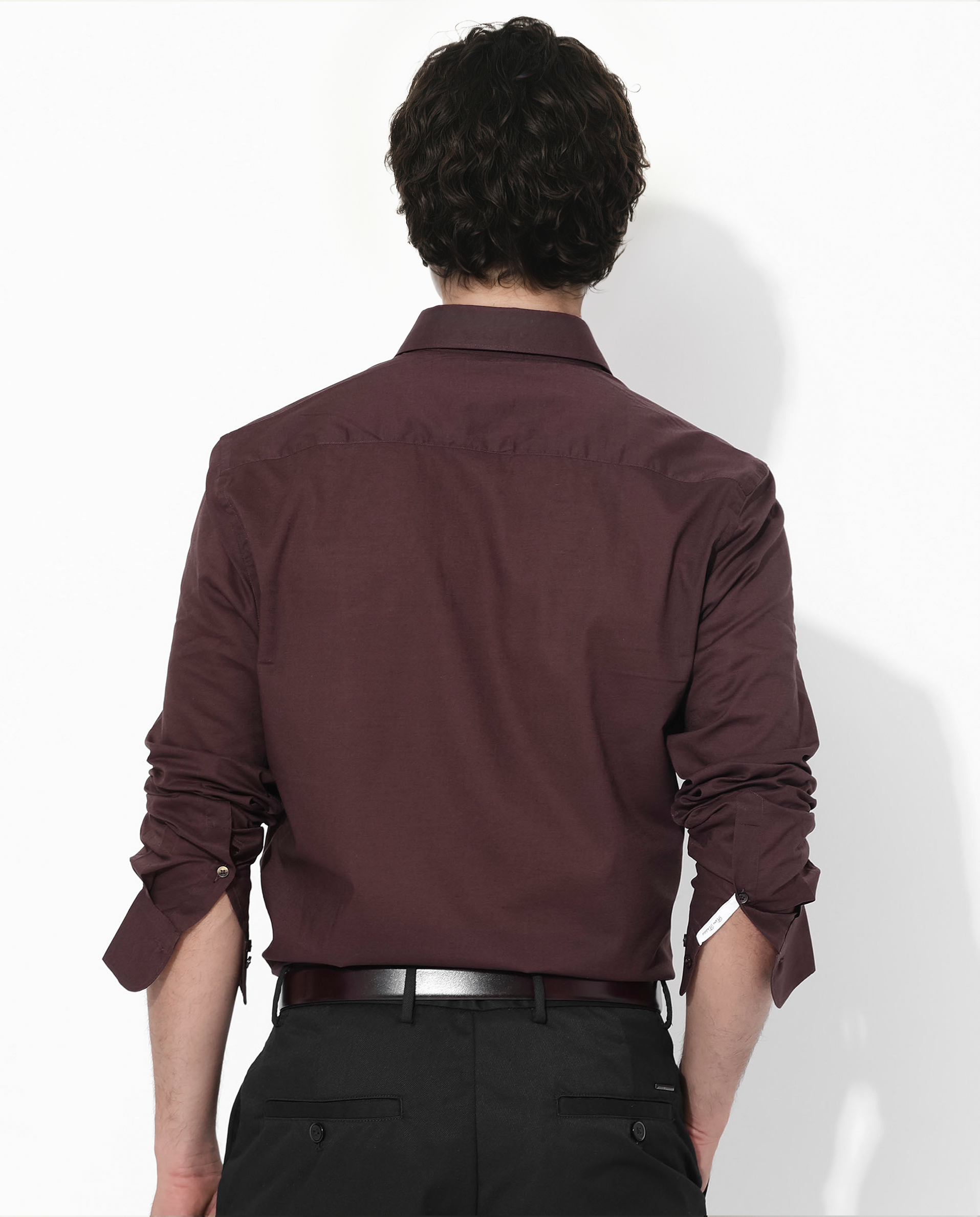 Rare Rabbit Men's Fullsleen Brown Cotton Fabric Full Sleeves Collared Neck Regular Fit Solid Shirt