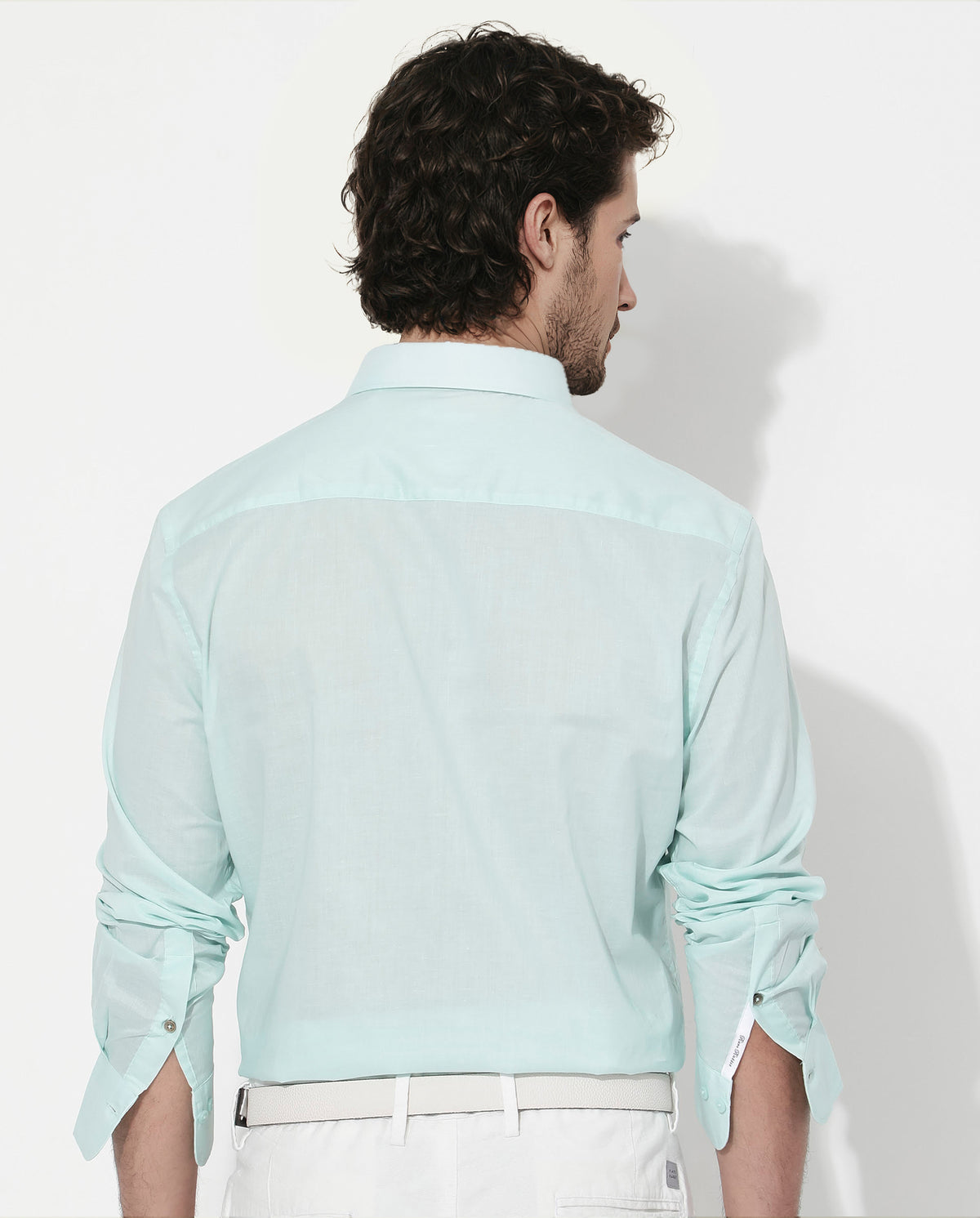 Rare Rabbit Men's Fullsleen Pastel Turq Cotton Fabric Full Sleeves Collared Neck Regular Fit Solid Shirt