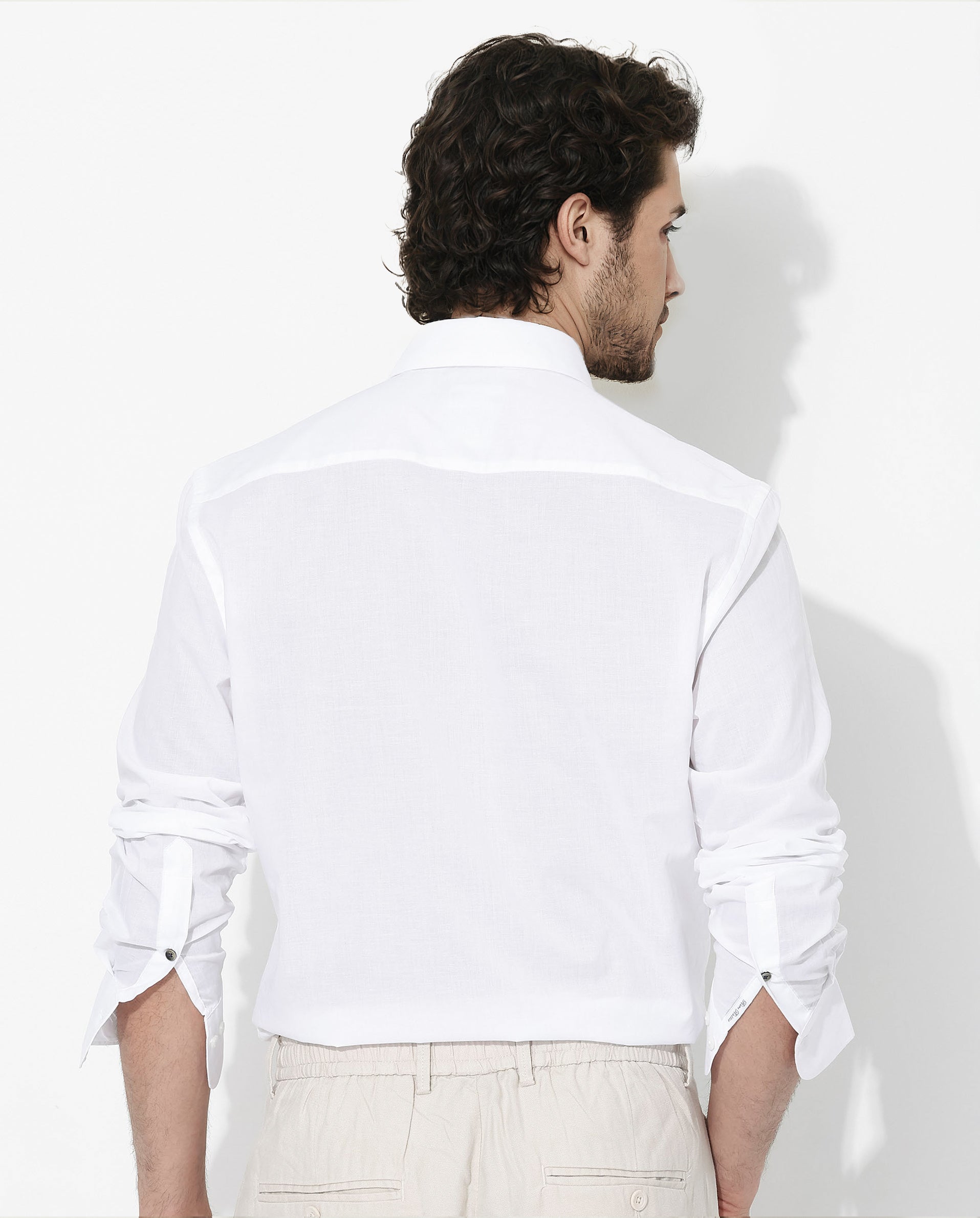 Rare Rabbit Men's Fullsleen White Cotton Fabric Full Sleeves Collared Neck Regular Fit Solid Shirt