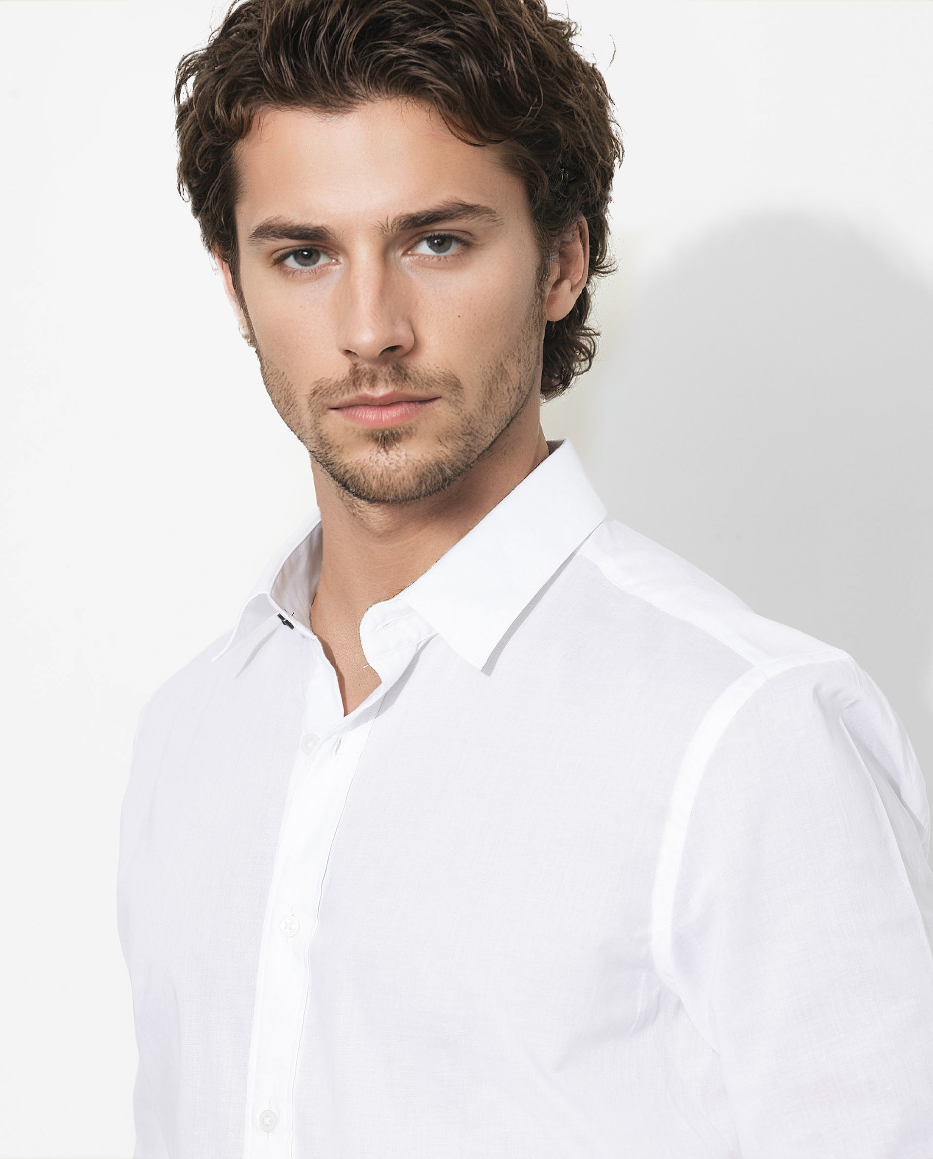 Rare Rabbit Men's Fullsleen White Cotton Fabric Full Sleeves Collared Neck Regular Fit Solid Shirt