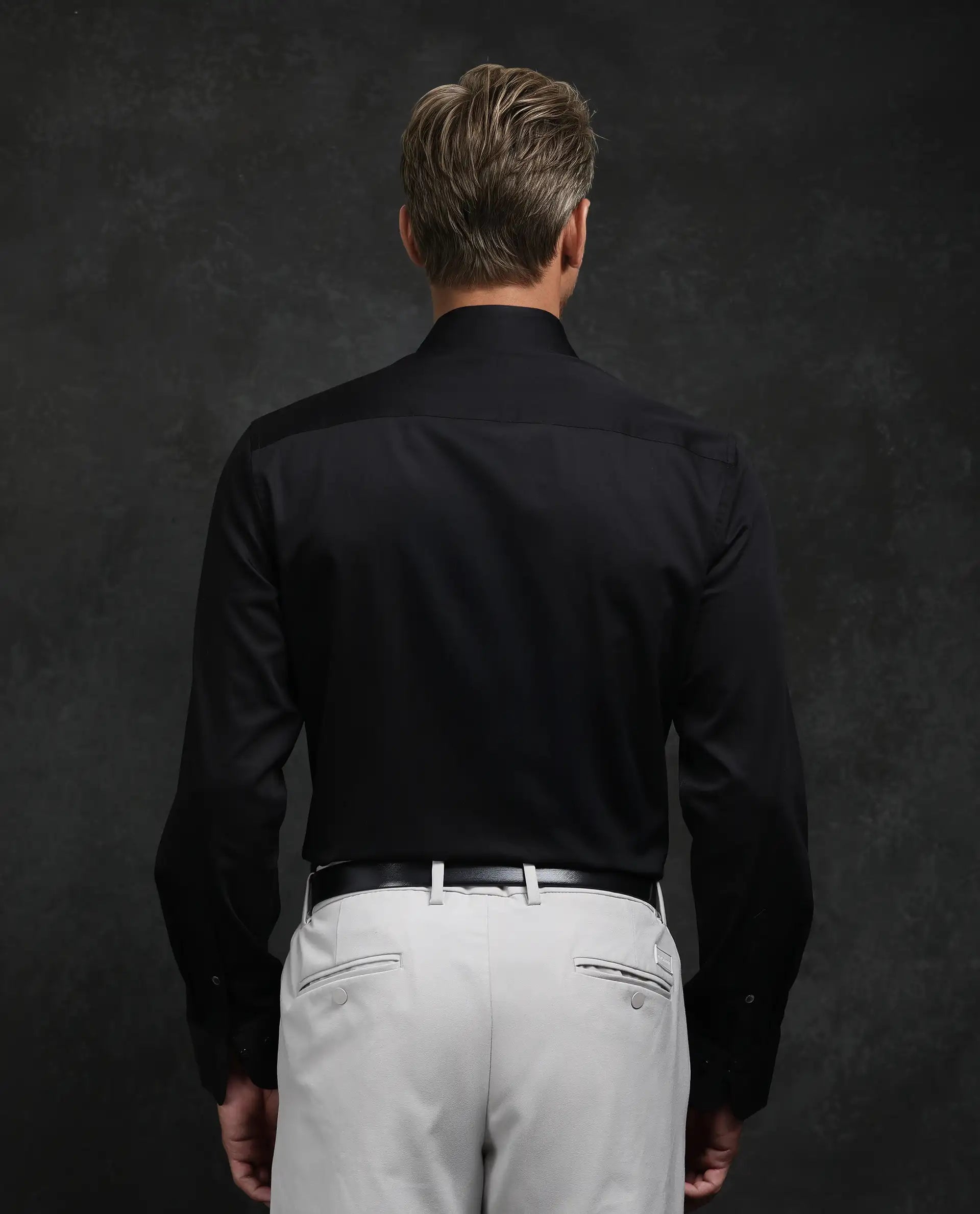 Rare Rabbit Men's Fump Black Cotton Jacquard Regular Fit Full Sleeve Collared Shirt