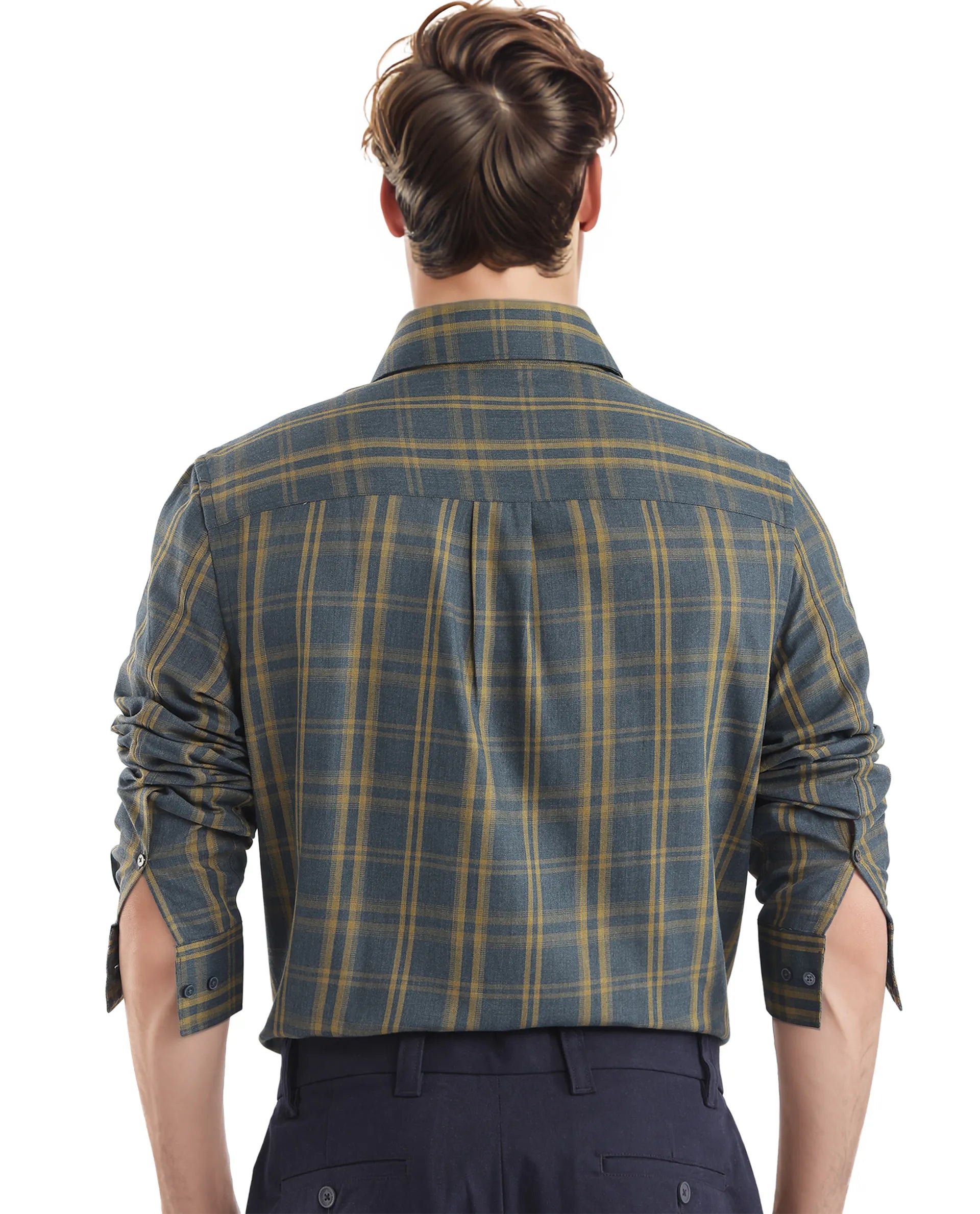 Rare Rabbit Men's Funto Dark Blue Cotton Fabric Full Sleeve Regular Fit Checks Shirt