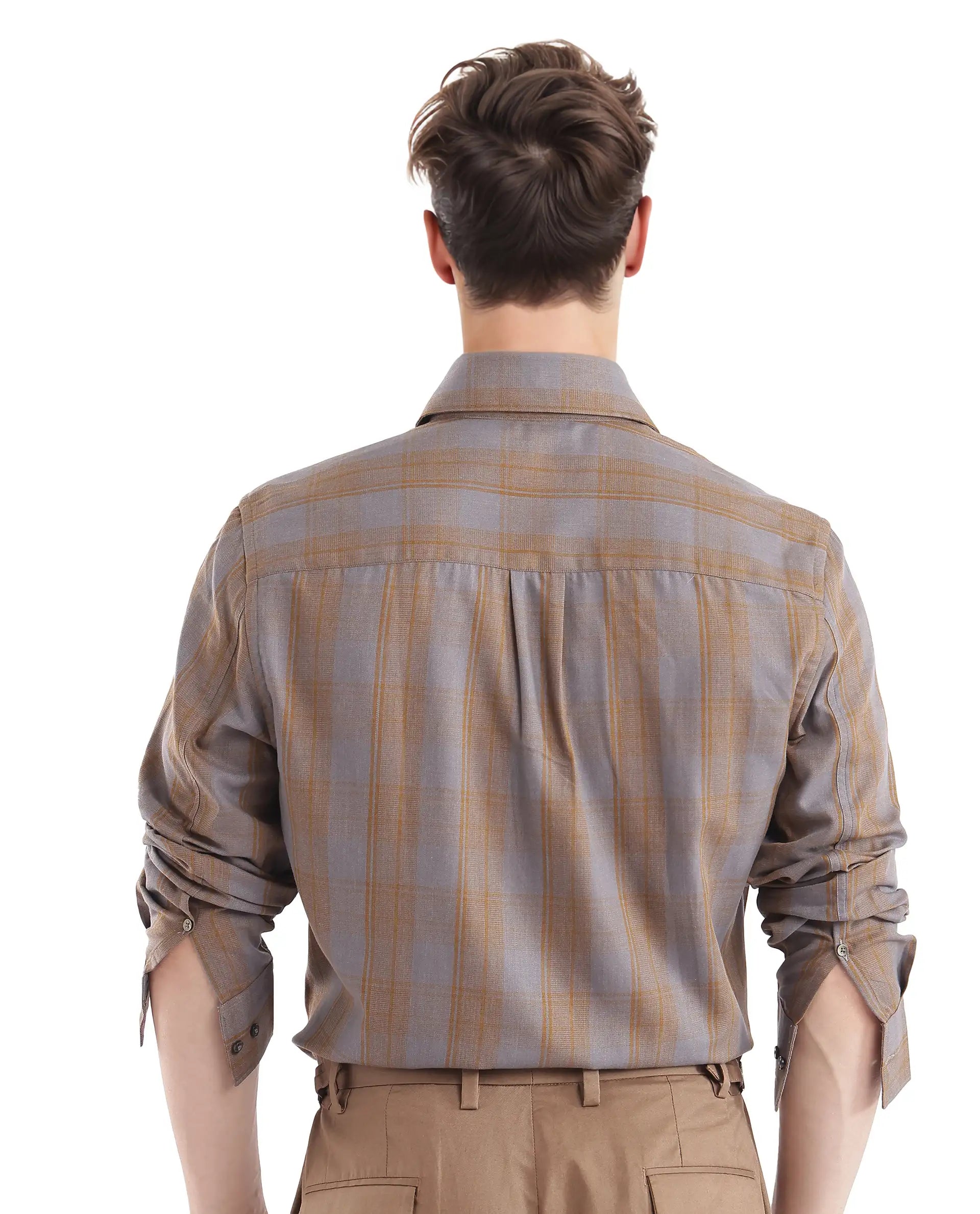 Rare Rabbit Men's Funto Dark Grey Cotton Fabric Full Sleeve Regular Fit Checks Shirt