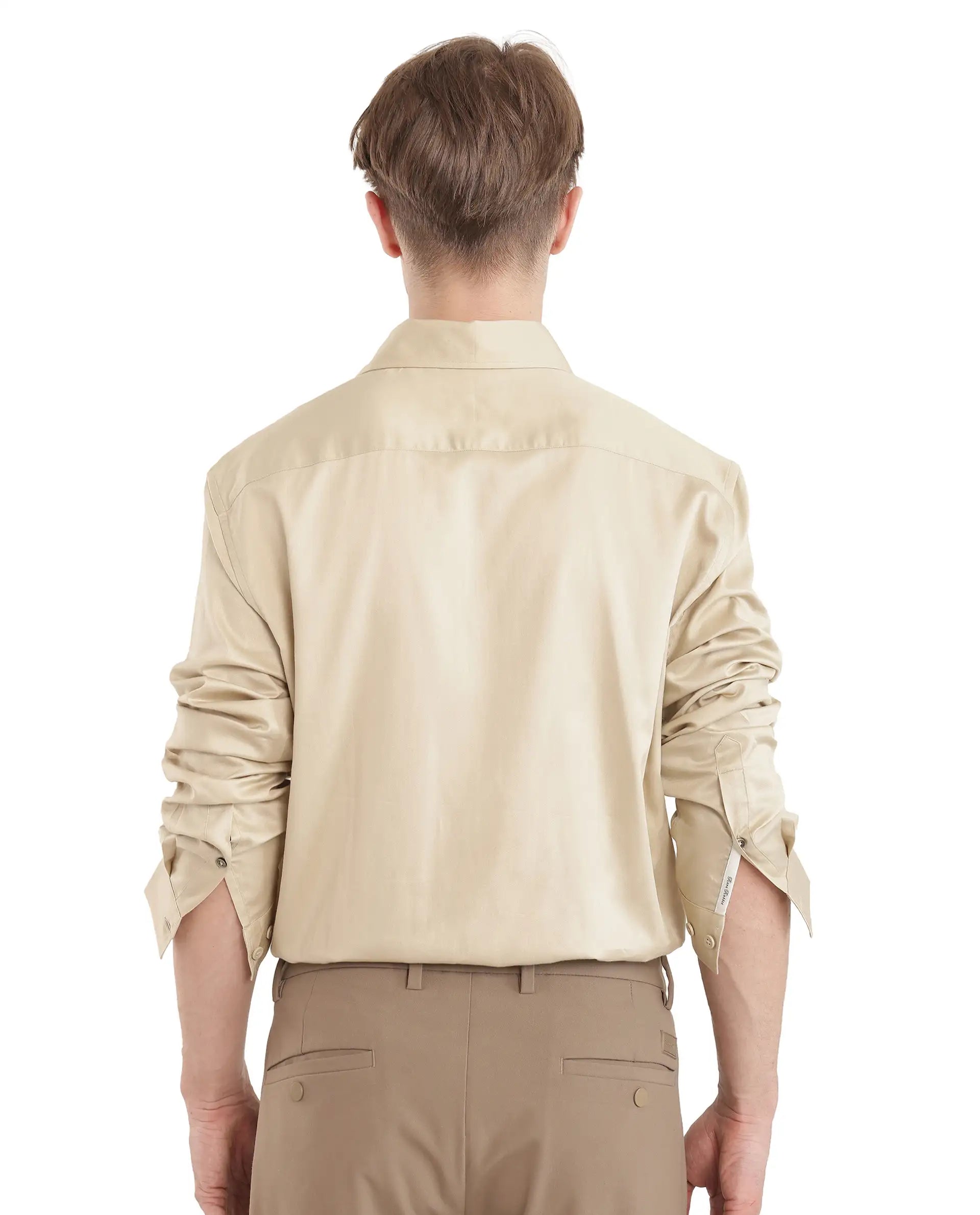 Rare Rabbit Men's Fury Beige Cotton Fabric Full Sleeve Collared Neck Button Closure Relaxed Fit Plain Shirt