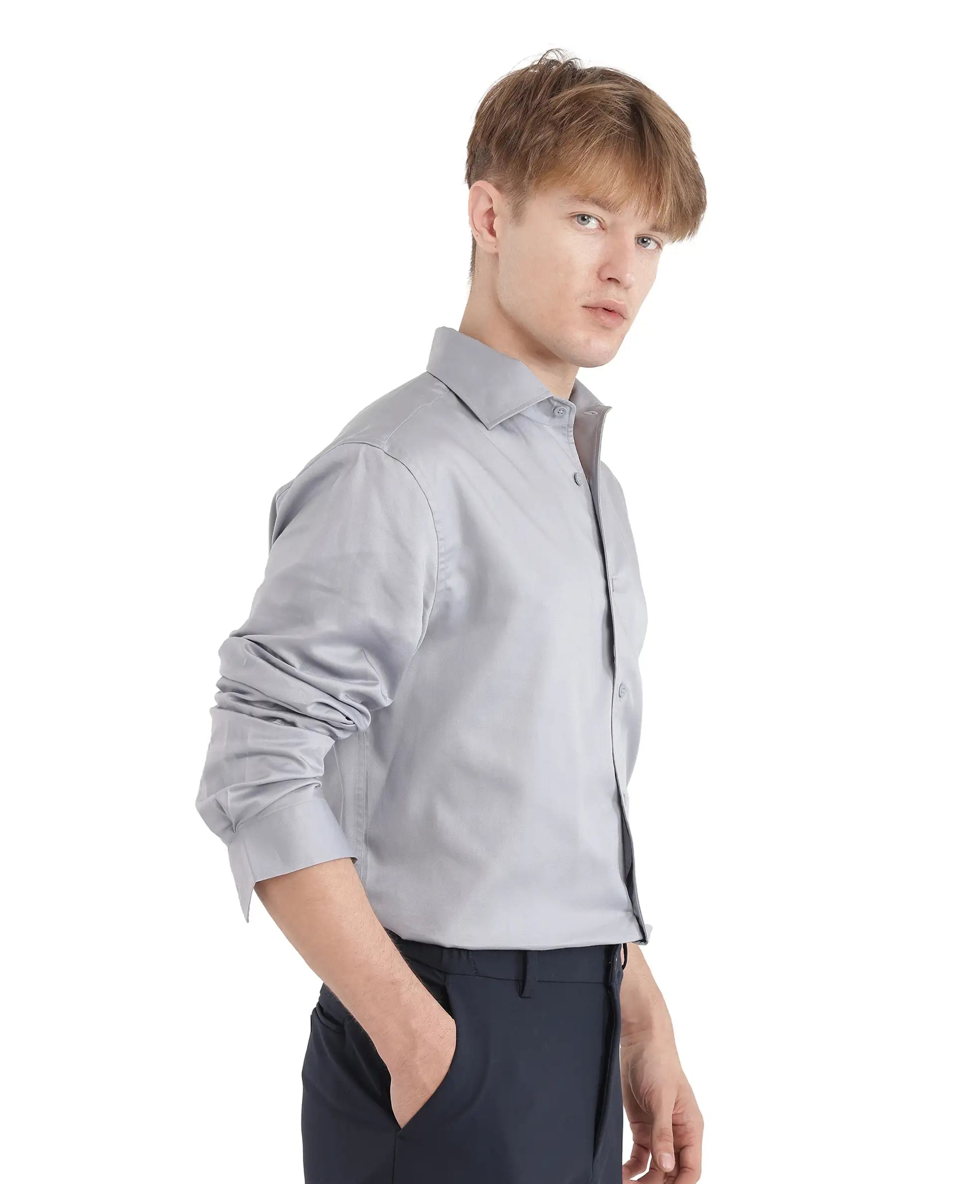 Rare Rabbit Men's Fury Light Blue Cotton Fabric Full Sleeve Collared Neck Button Closure Relaxed Fit Plain Shirt