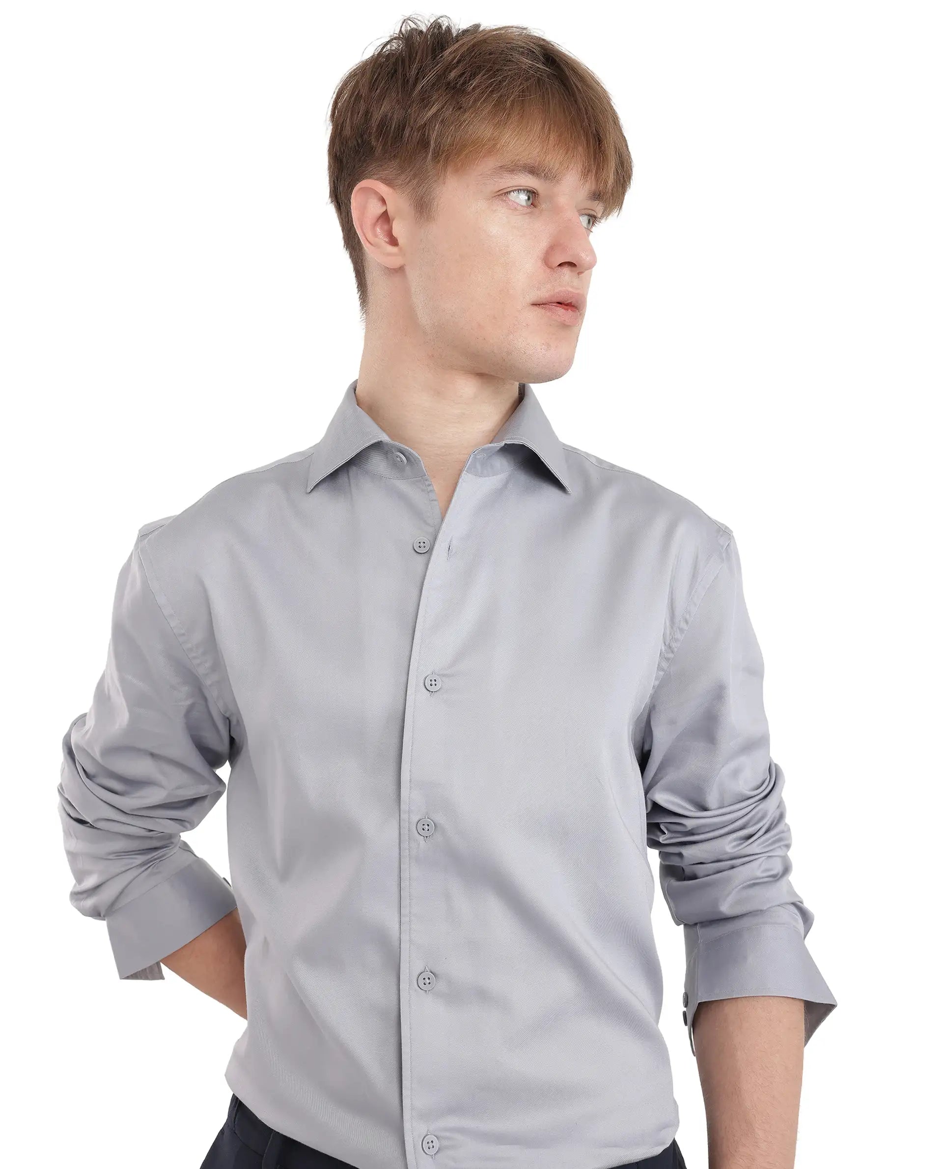 Rare Rabbit Men's Fury Light Blue Cotton Fabric Full Sleeve Collared Neck Button Closure Relaxed Fit Plain Shirt