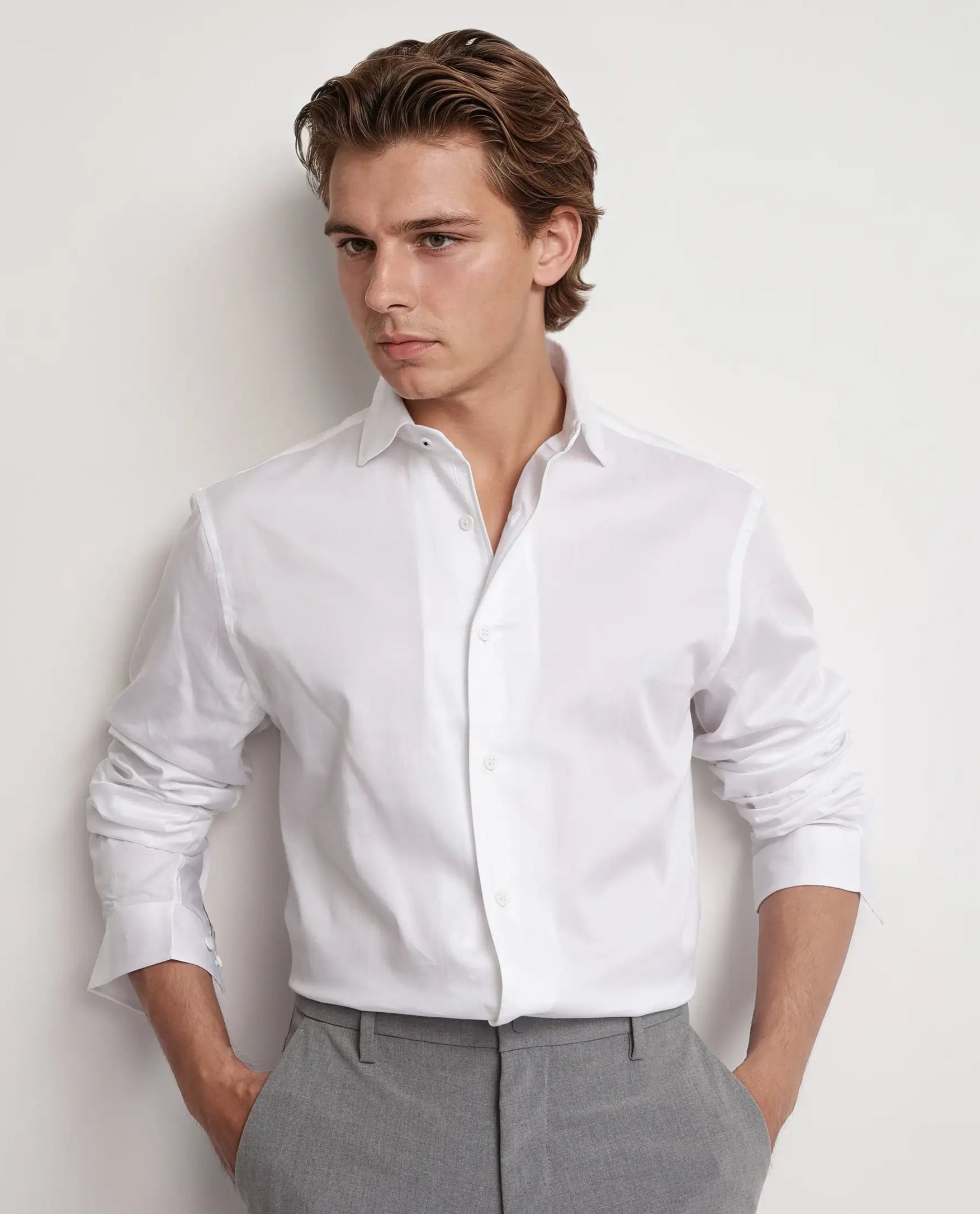 Rare Rabbit Men Fury White Cotton Fabric Full Sleeves Collared Neck Button Closure Regular Fit Plain Shirt