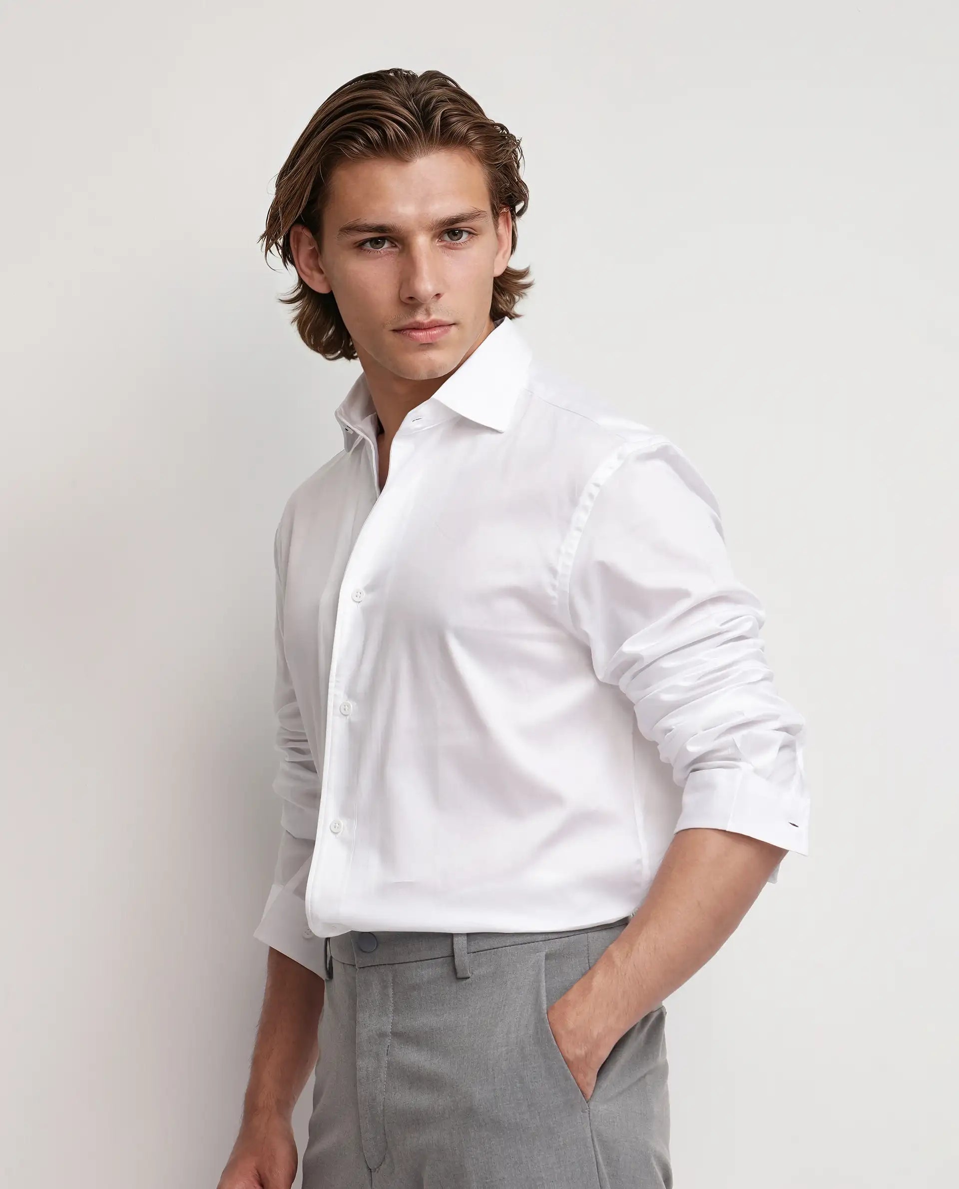 Rare Rabbit Men Fury White Cotton Fabric Full Sleeves Collared Neck Button Closure Regular Fit Plain Shirt