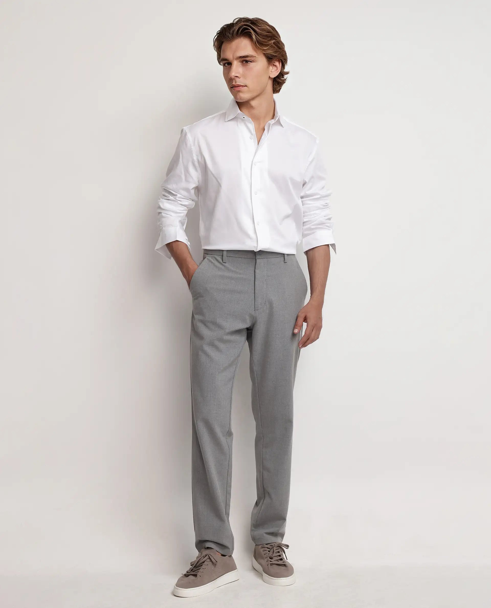 Rare Rabbit Men Fury White Cotton Fabric Full Sleeves Collared Neck Button Closure Regular Fit Plain Shirt