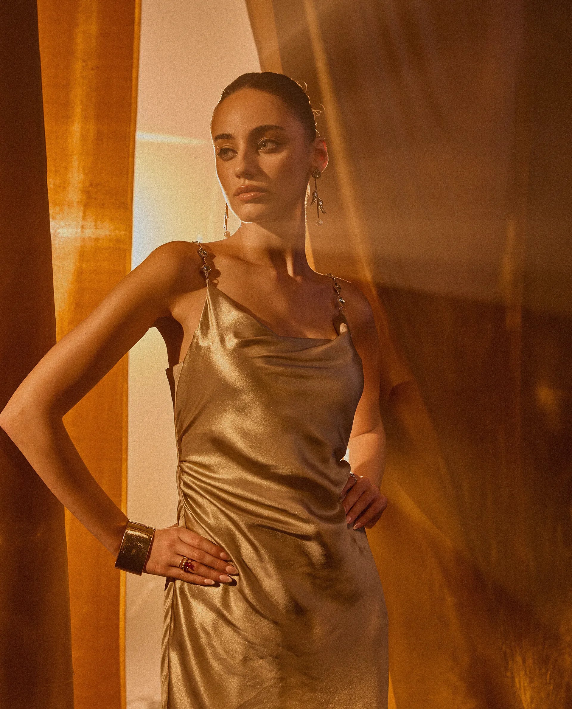 Rareism Women's Avita Beige Polyester Shoulder Straps Fit And Flare Plain Dress