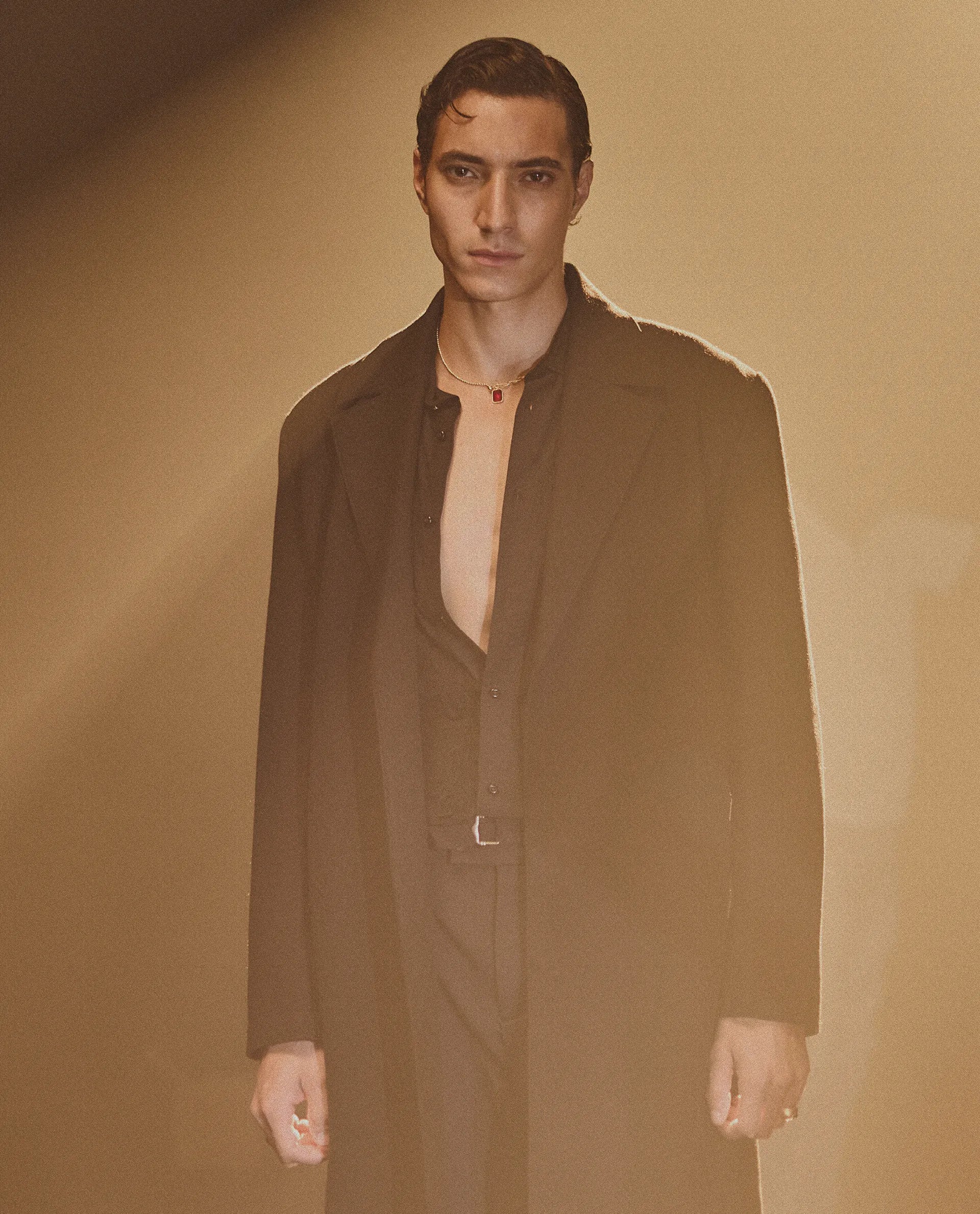 Rare Rabbit Men's Nima Black Polyester Blend Fabric Collared Neck Relaxed Plain Coat