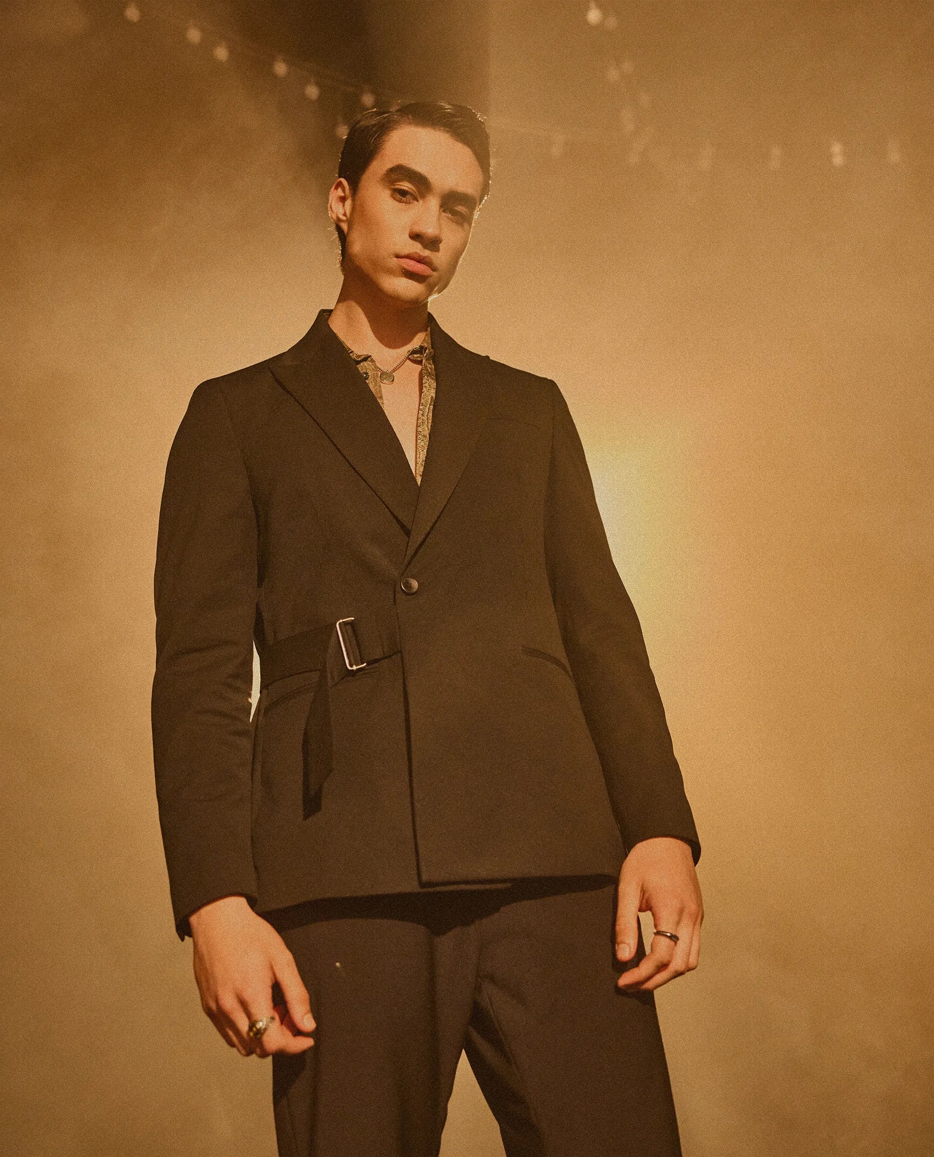 Rare Rabbit Men's Arcade Black Polyester Blend Fabric Full Sleeve Lapel Neck Plain Blazer