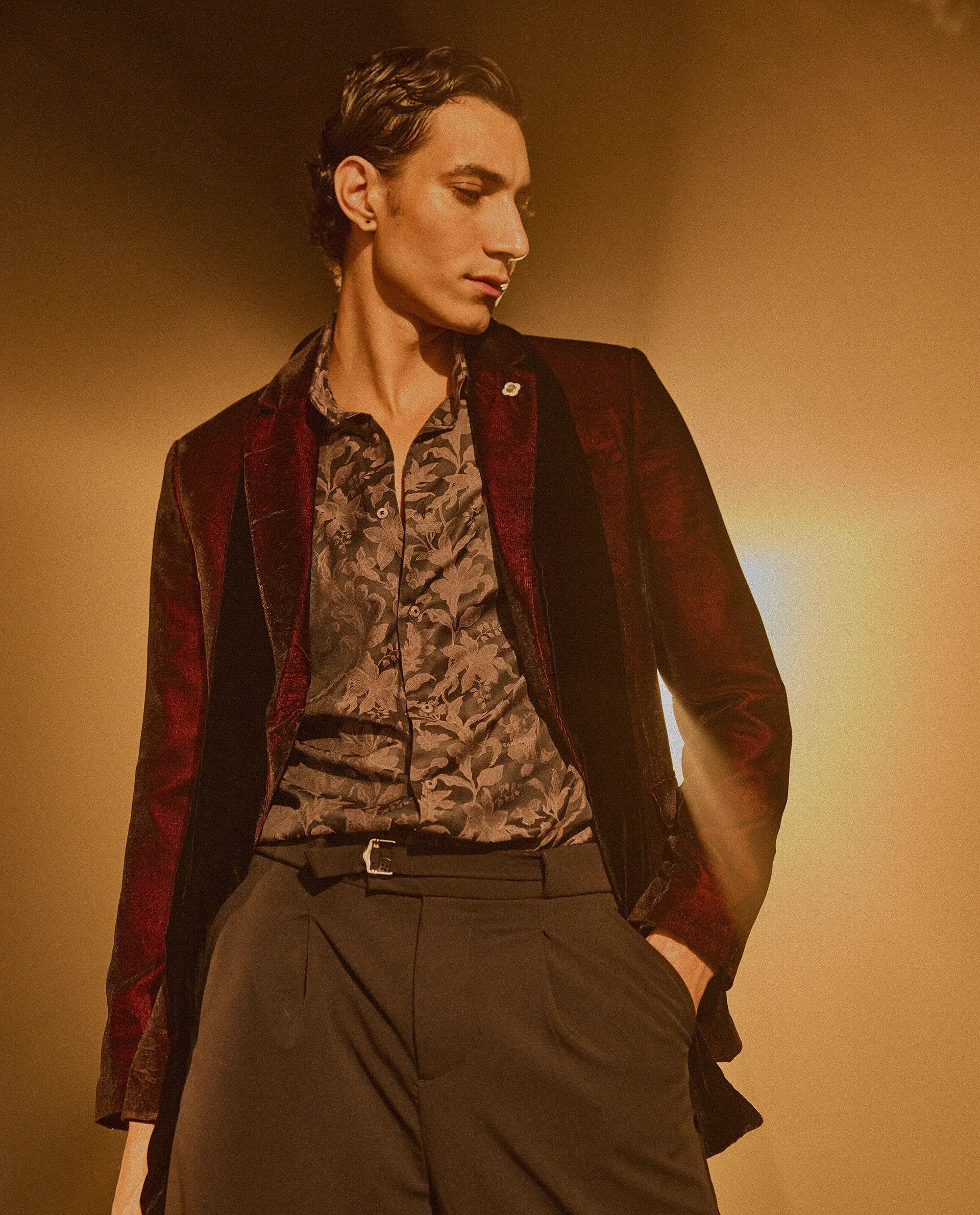 Rare Rabbit Men's Ringer-S Dusky Pink Cotton Jacquard Regular Fit Full Sleeve Collared Shirt