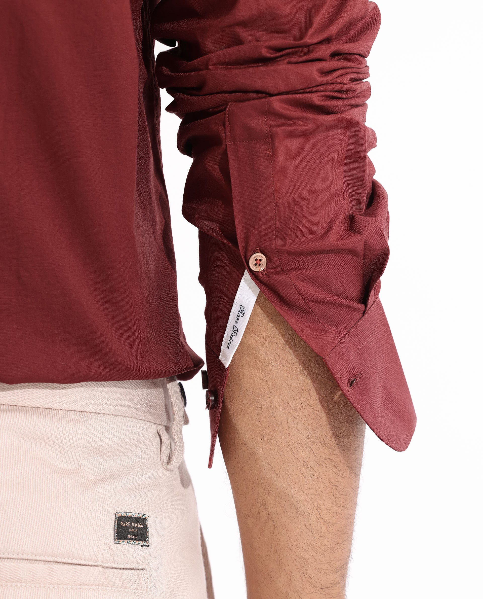 Rare Rabbit Men's Fullslee Maroon Cotton Fabric Full Sleeves Solid Shirt