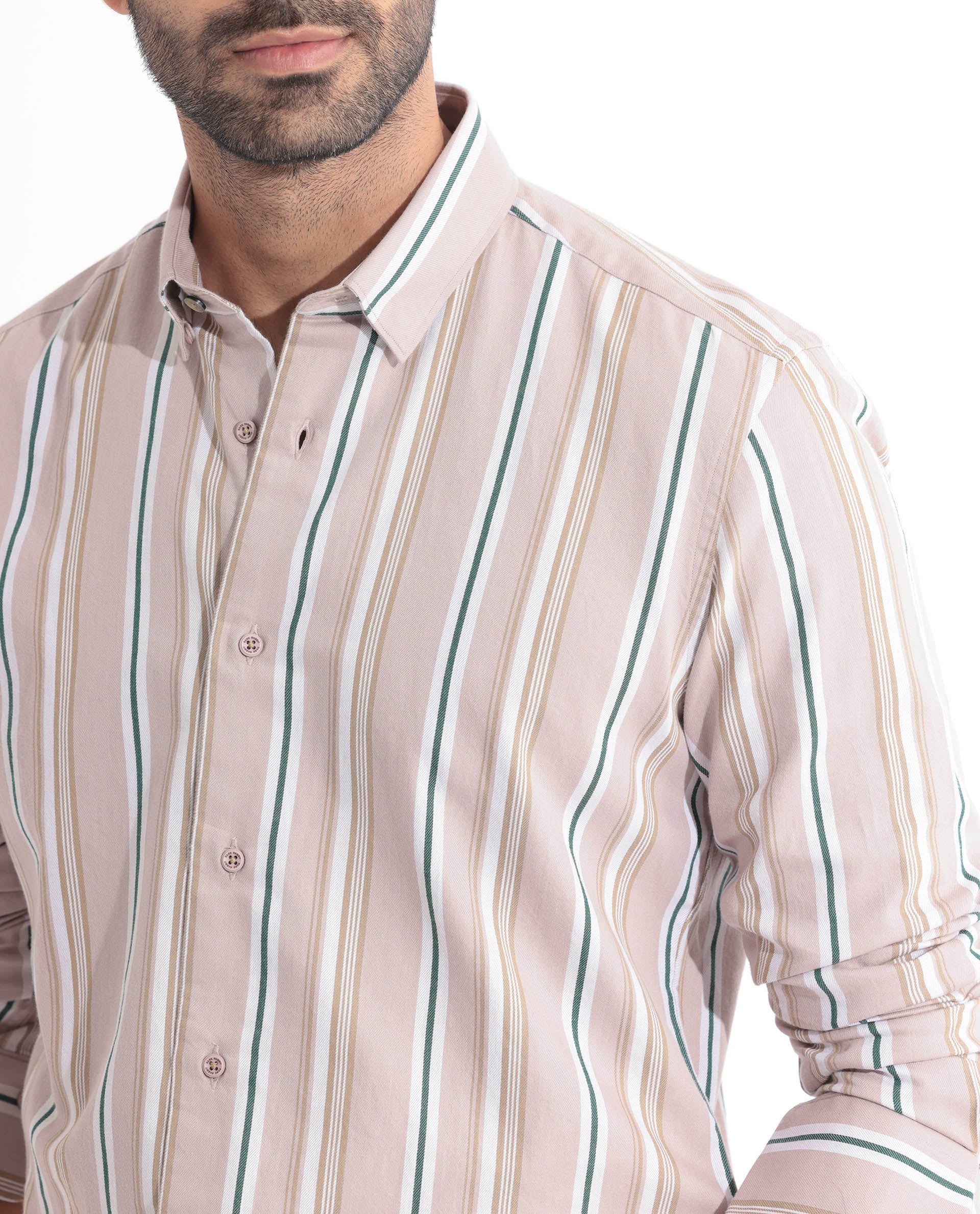 Rare Rabbit Men's Fushion Dusky Pink Cotton Fabric Full Sleeves Striped Shirt