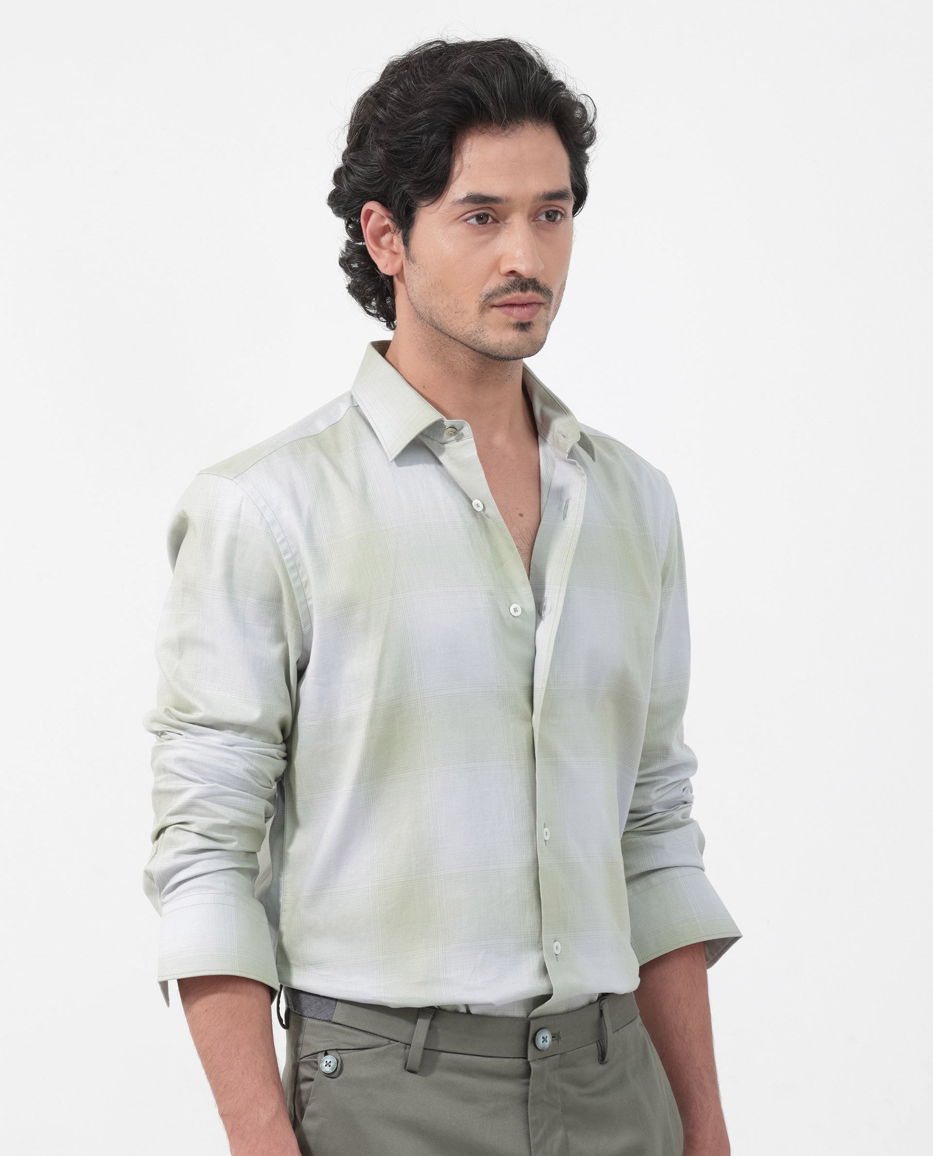 Rare Rabbit Mens Gabin Dusky Green Cotton Fabric Full Sleeves Checks Shirt