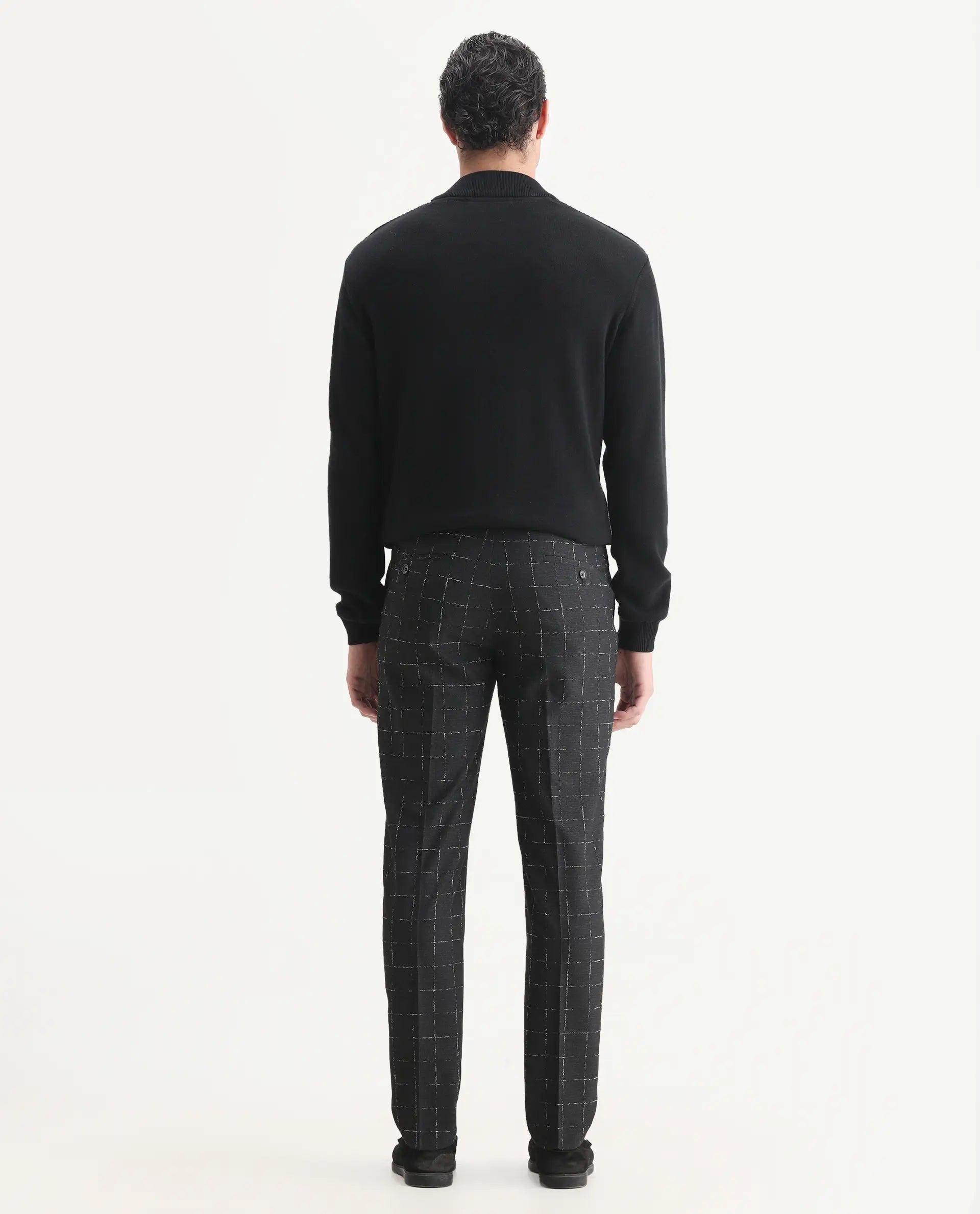 Rare Rabbit Men's Gabler Black Polyester Checked Print Tailored Fit Full Sleeve Lapel Neck Suits