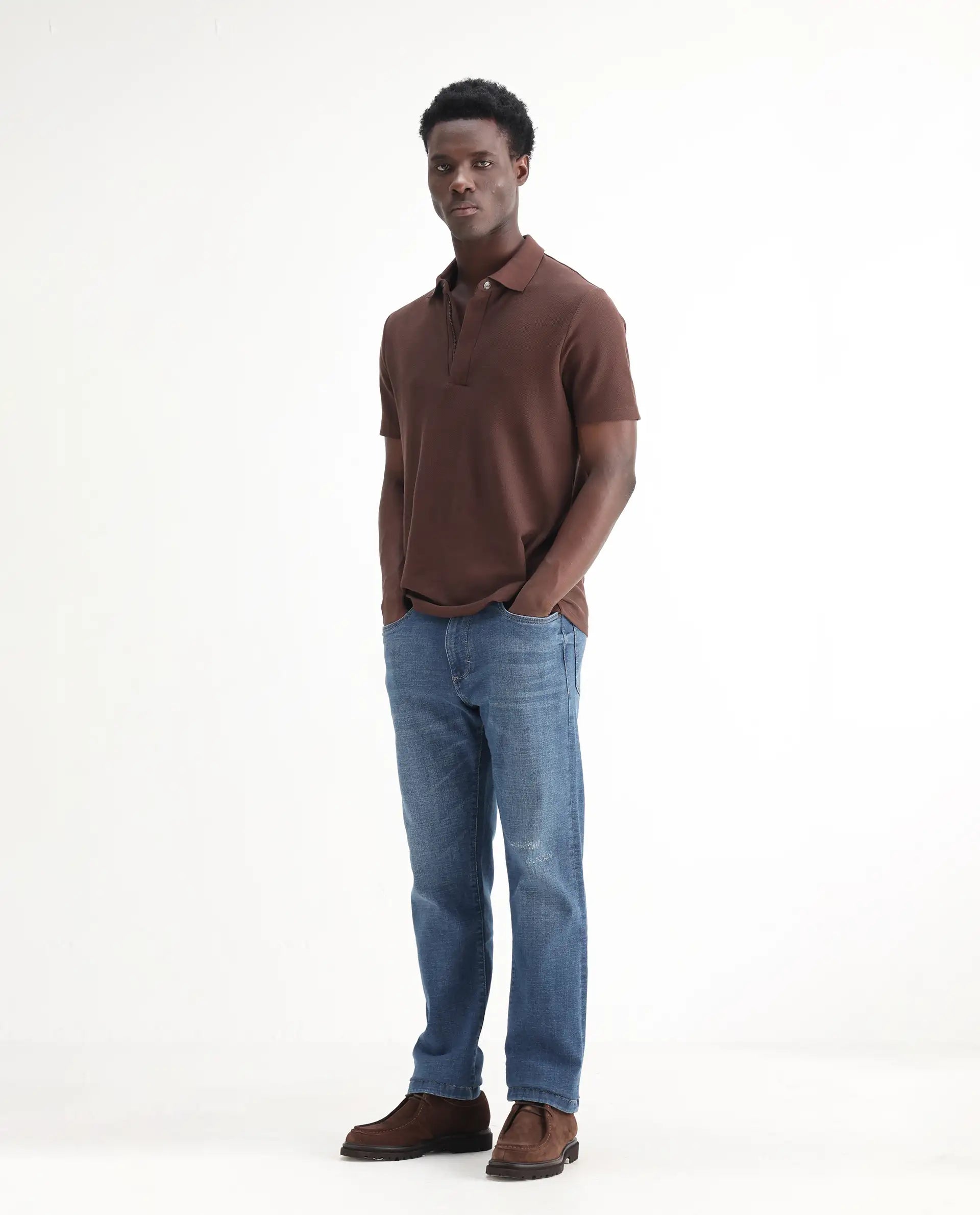 Rare Rabbit Men's Gala Blue Cotton Blend Plain Morris Regular Fit Jeans