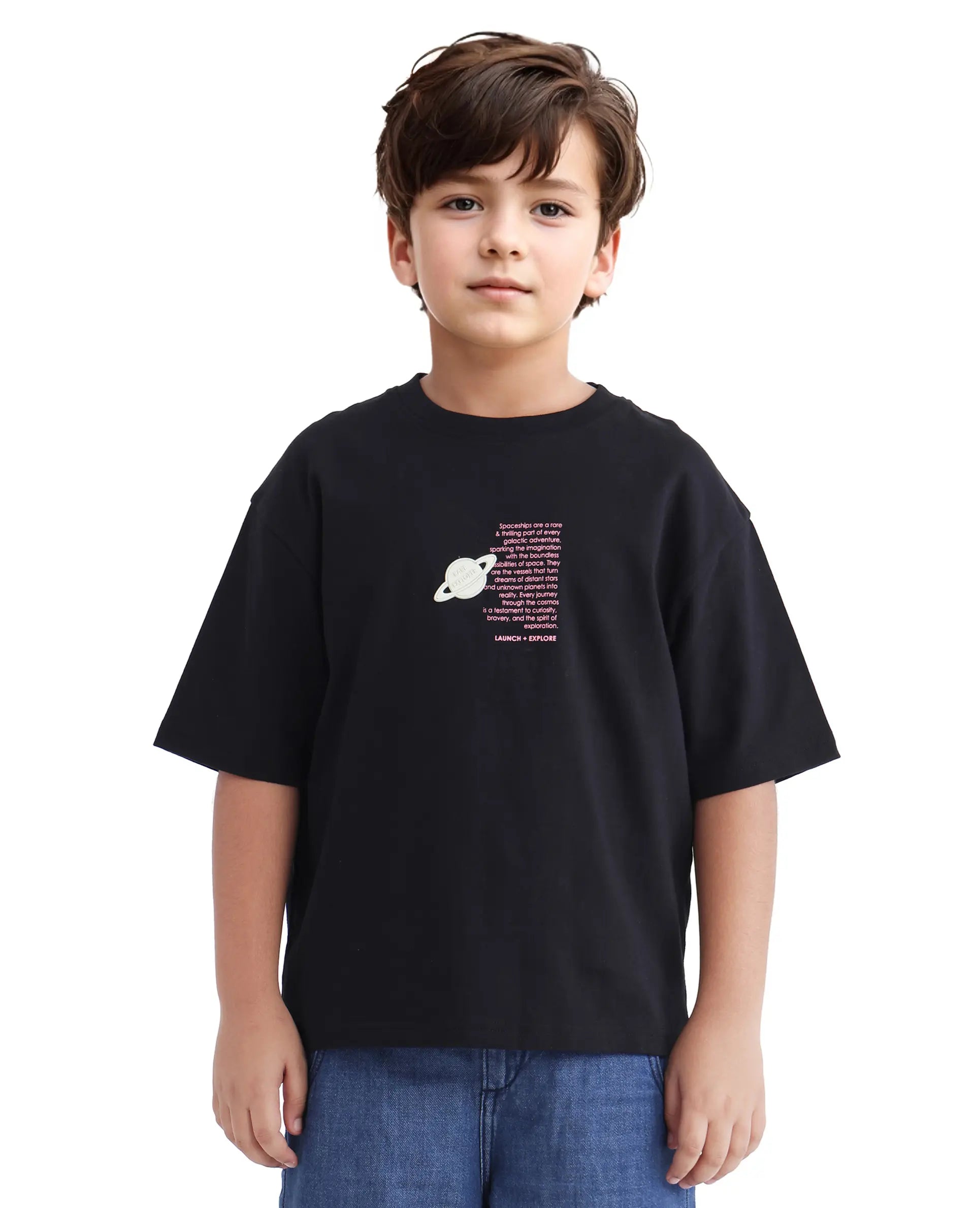 Rare Ones Kids Galet Black Cotton Short Sleeve Crew Neck Print T-Shirt