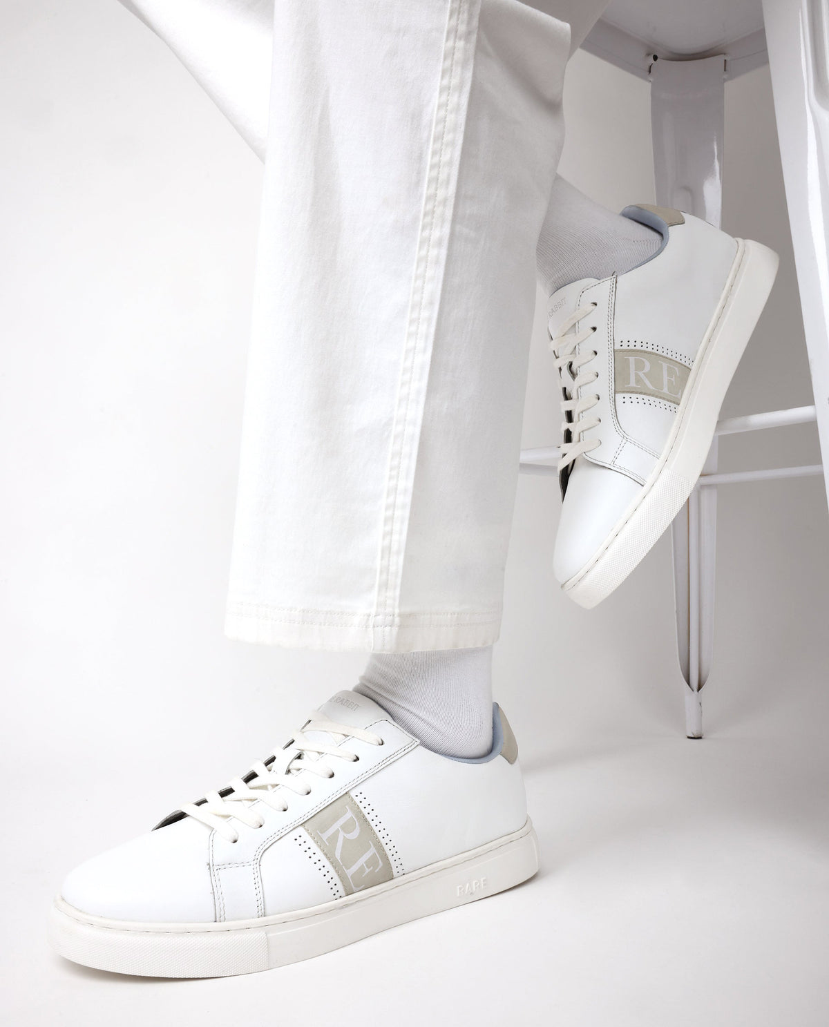 Rare Rabbit Men's Galileo White Round Toe Statement Branding Smart Casual Sneaker Shoes