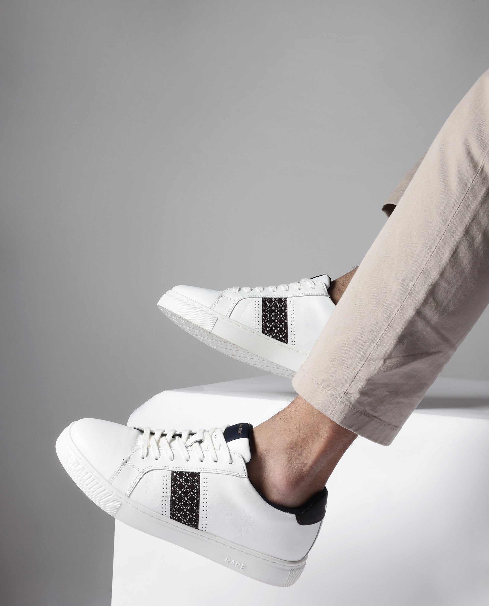 Rare Rabbit Men's Galileo Pro White Round Toe Monogram Branding Smart Casual Sneaker Shoes