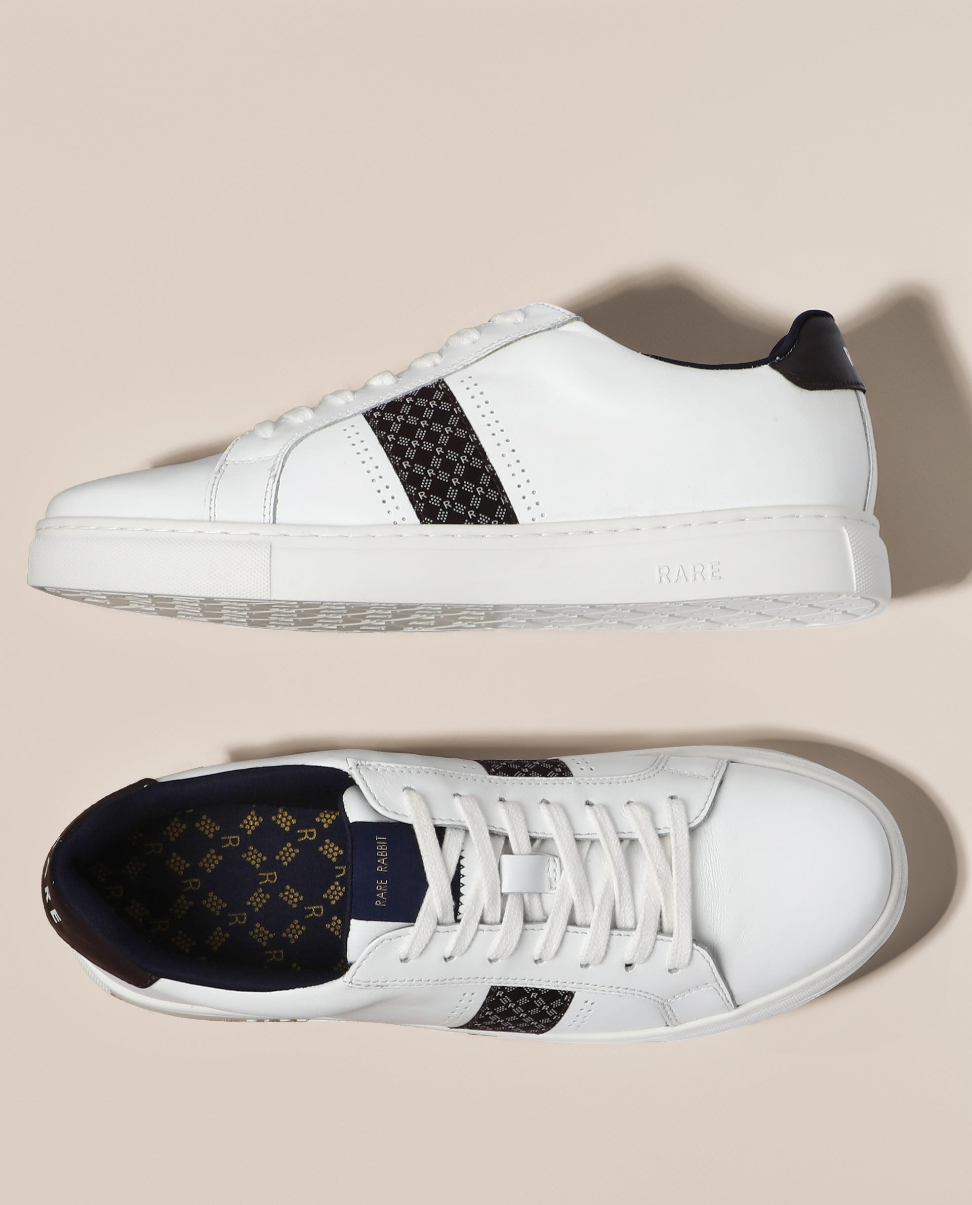 Rare Rabbit Men's Galileo Pro White Round Toe Monogram Branding Smart Casual Sneaker Shoes