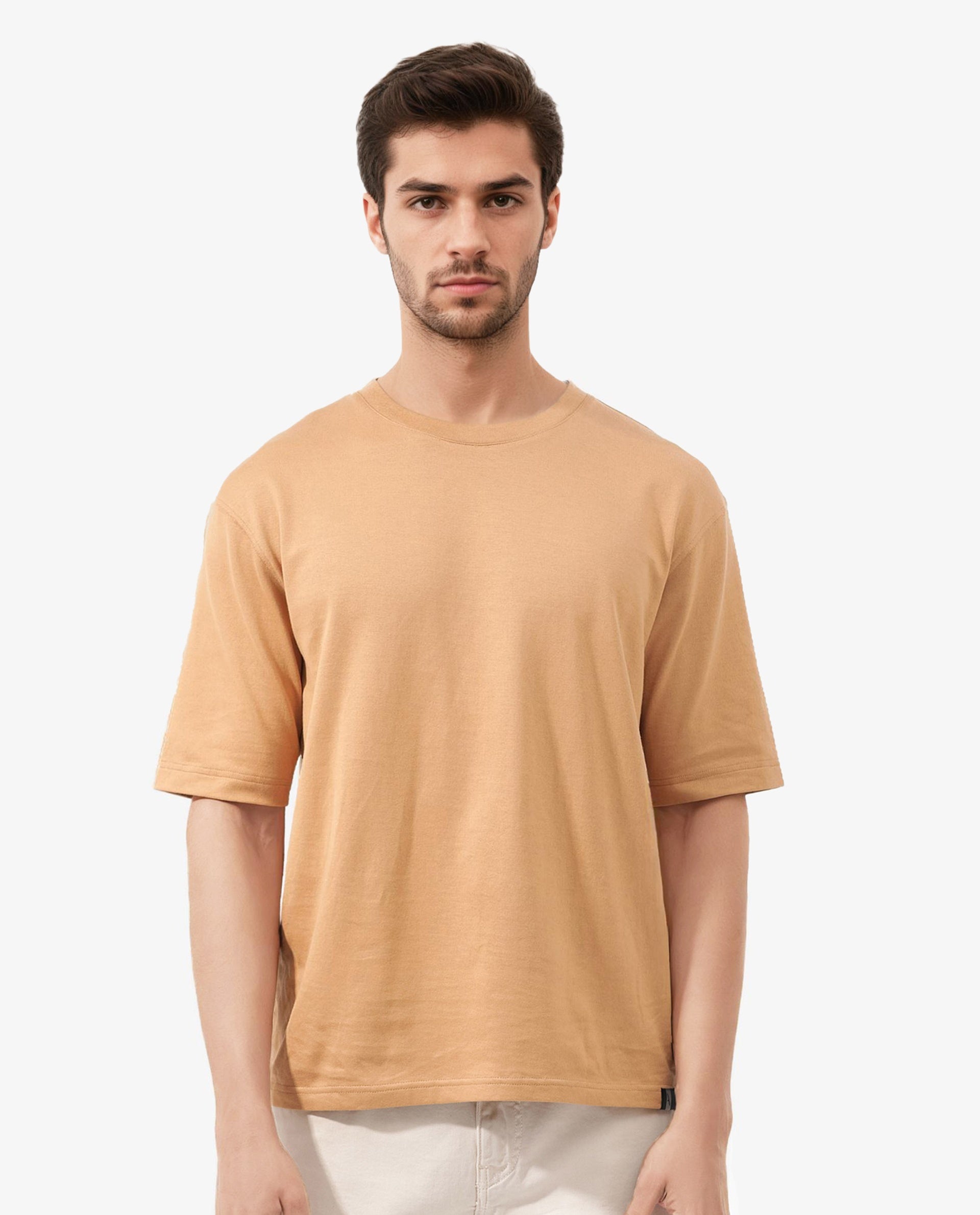 Rare Rabbit Mens Gallos Mustard Short Sleeve Oversized Solid T-Shirt