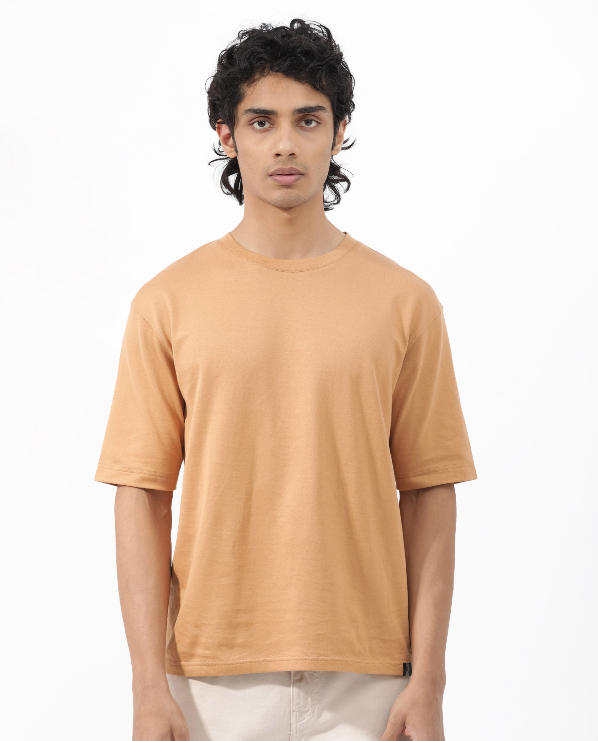 Rare Rabbit Mens Gallos Mustard Short Sleeve Oversized Solid T-Shirt