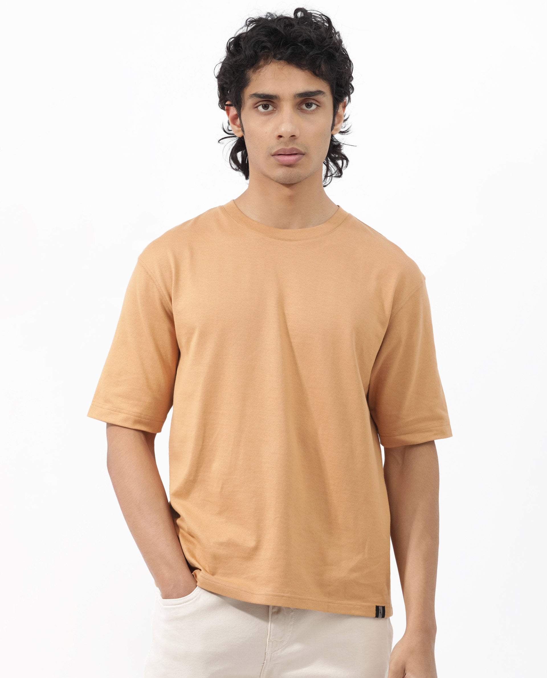 Rare Rabbit Mens Gallos Mustard Short Sleeve Oversized Solid T-Shirt