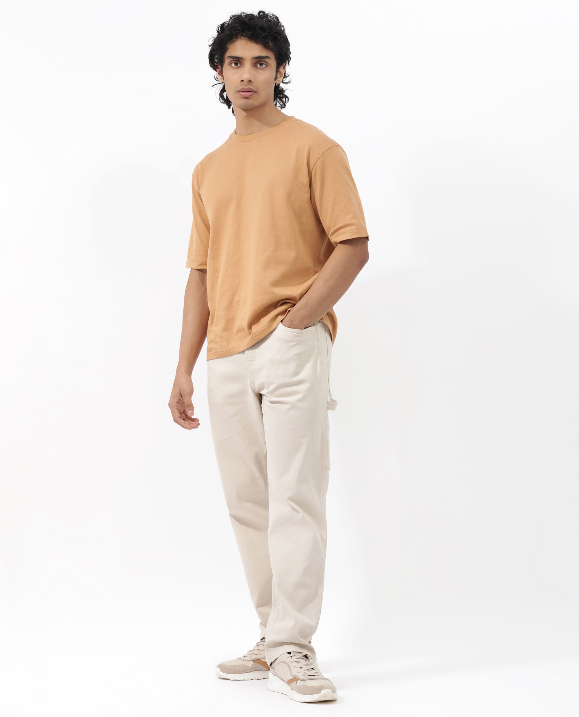 Rare Rabbit Mens Gallos Mustard Short Sleeve Oversized Solid T-Shirt