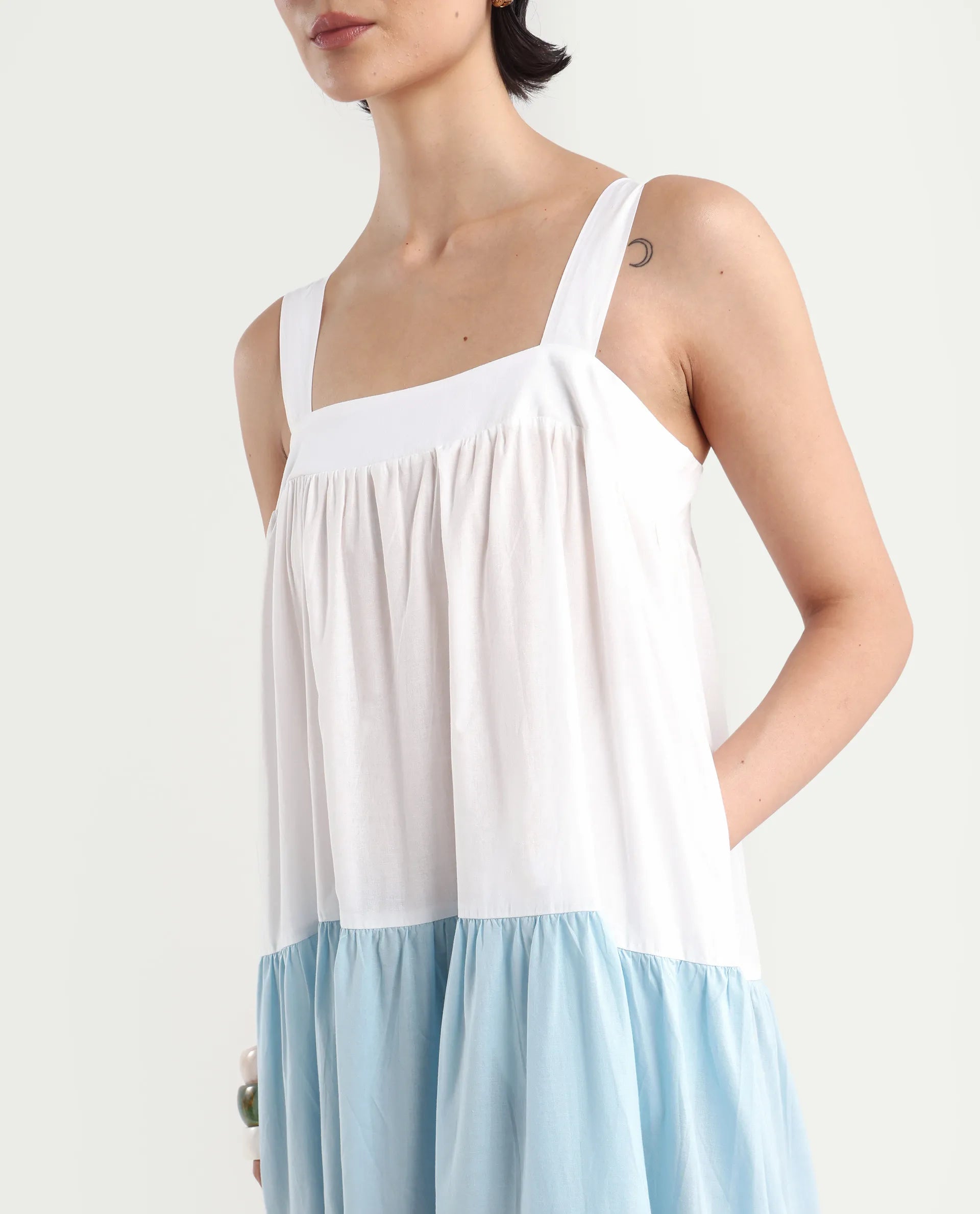 Rareism Women's Gama Multi Tube Neck Color Block Sleeveless Maxi Regular Fit Dress