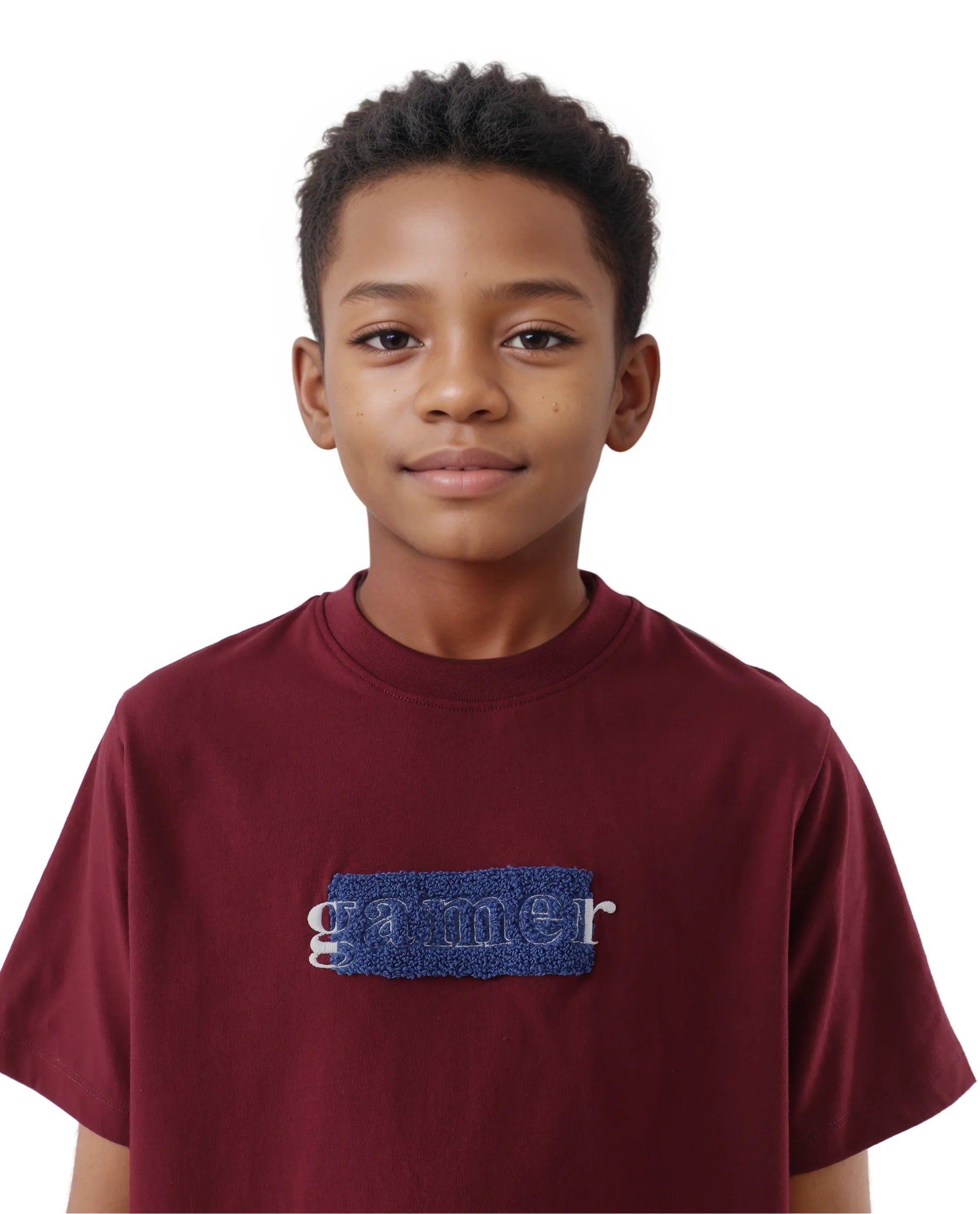 Rare Ones Kids Gamer Dark Red Cotton Embroidered Slip-On Regular Fit T-Shirt