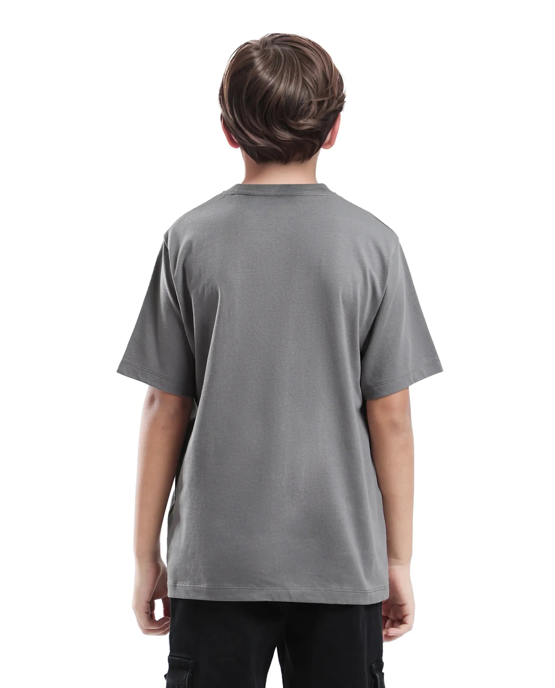 Rare Ones Kids Gamer Grey Cotton Embroidered Slip-On Regular Fit T-Shirt
