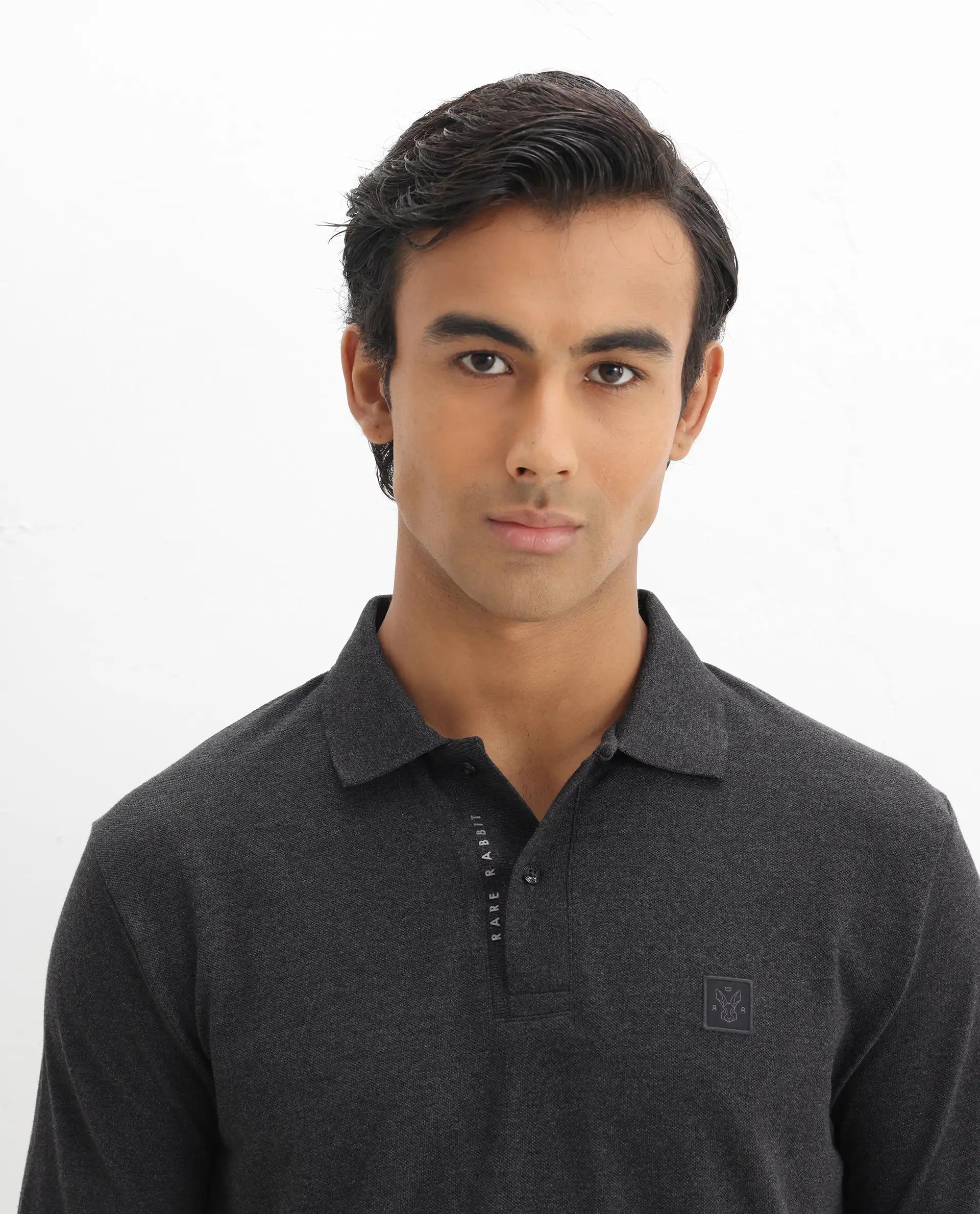 Rare Rabbit Men's Gamor Black Cotton Blend Plain Regular Fit Half Sleeve Polo
