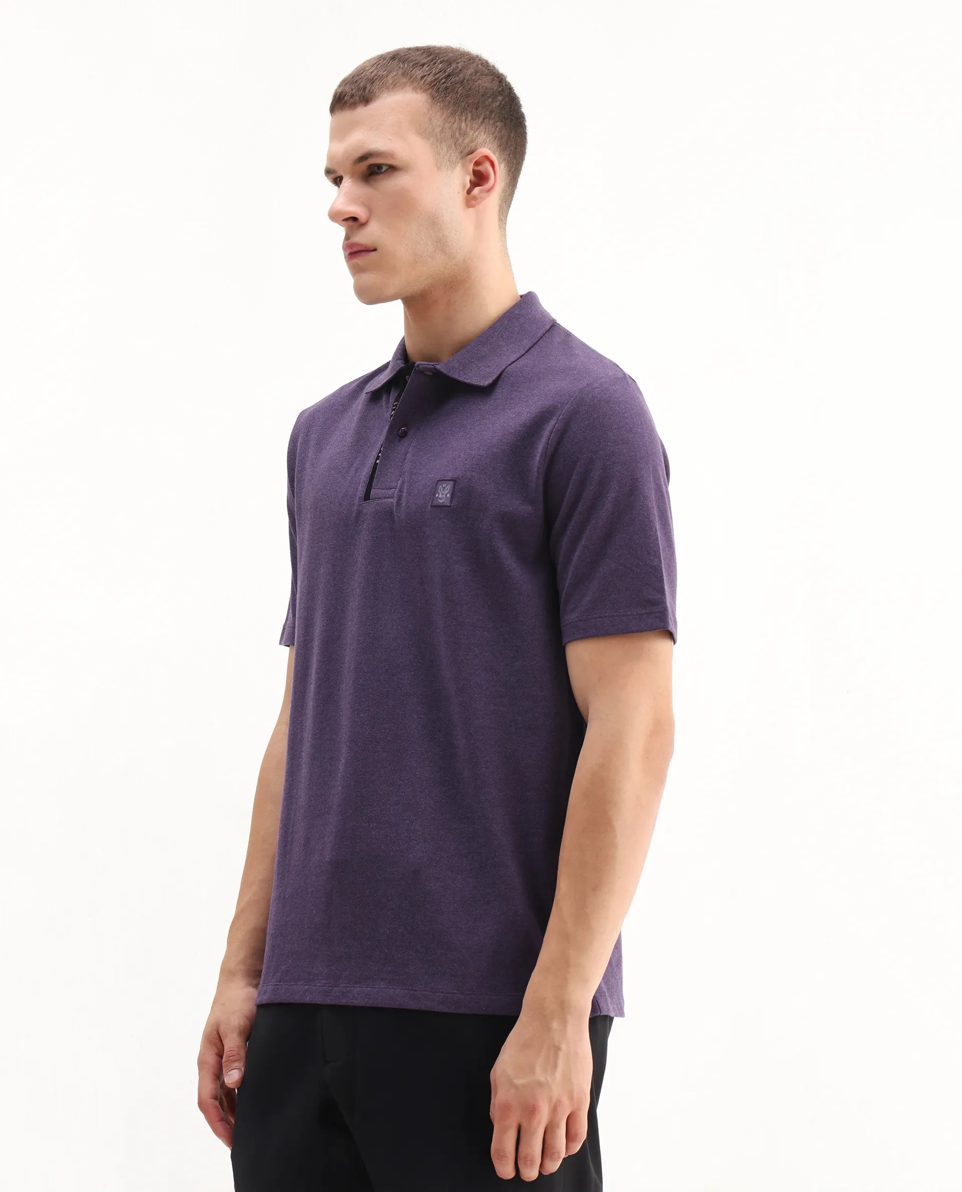 Rare Rabbit Men's Gamor Purple Cotton Blend Plain Regular Fit Half Sleeve Polo