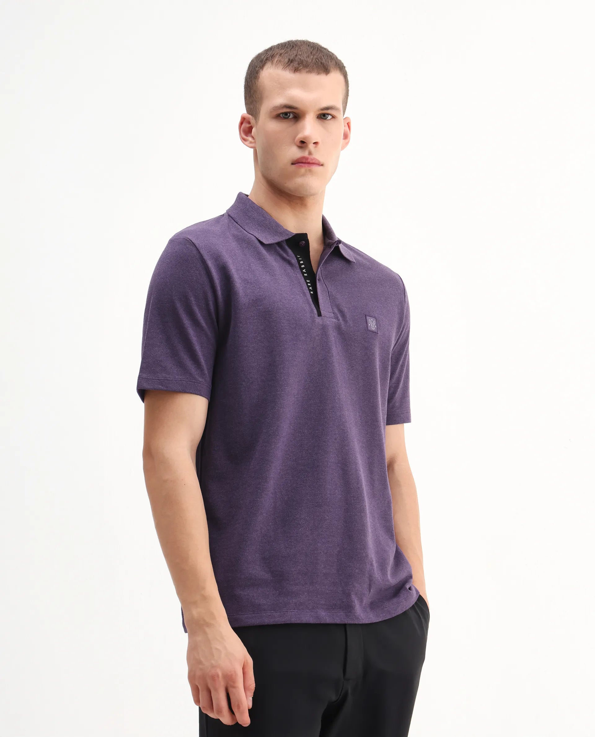 Rare Rabbit Men's Gamor Purple Cotton Blend Plain Regular Fit Half Sleeve Polo